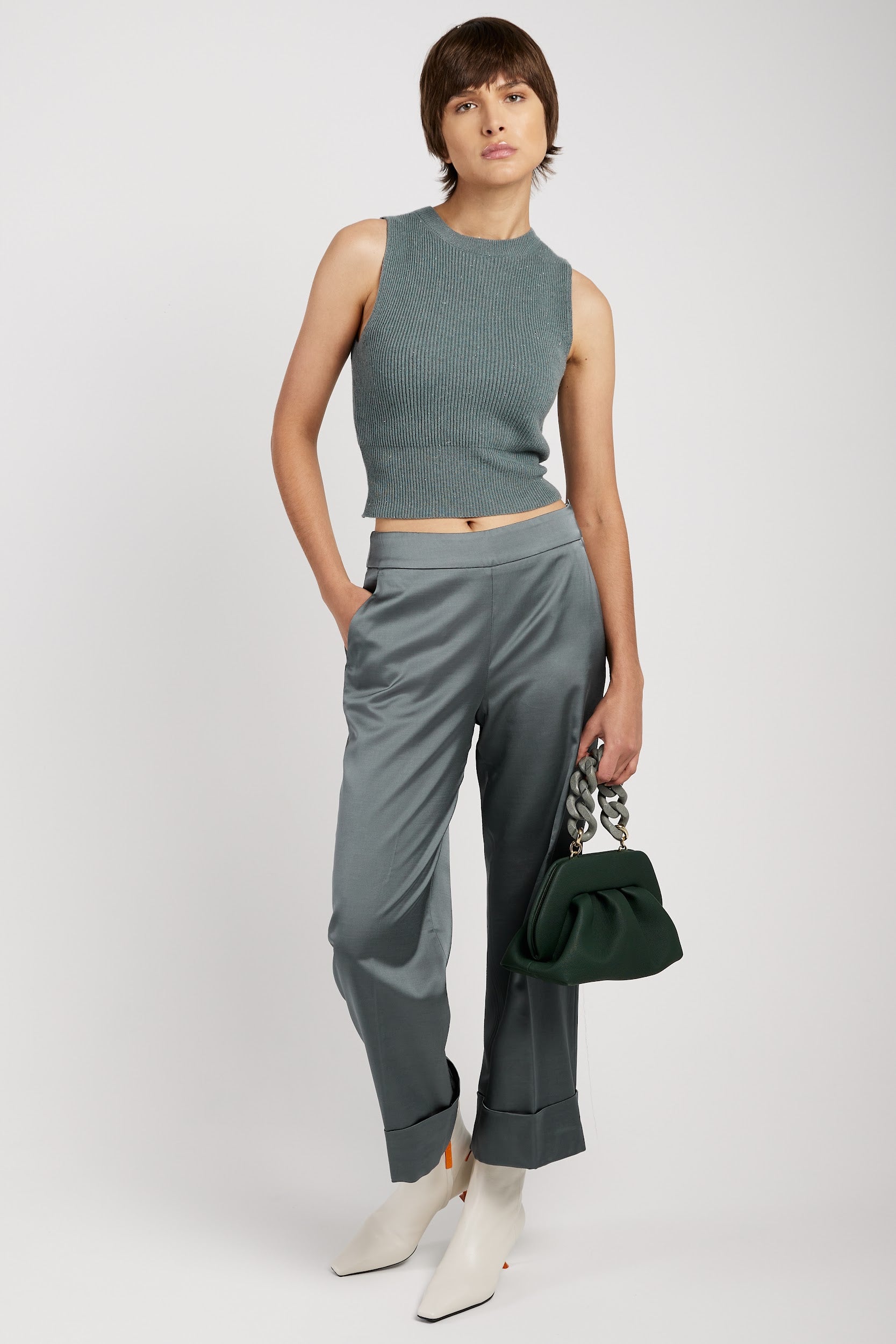 PESERICO Tricot Wool Top in Green Zinc