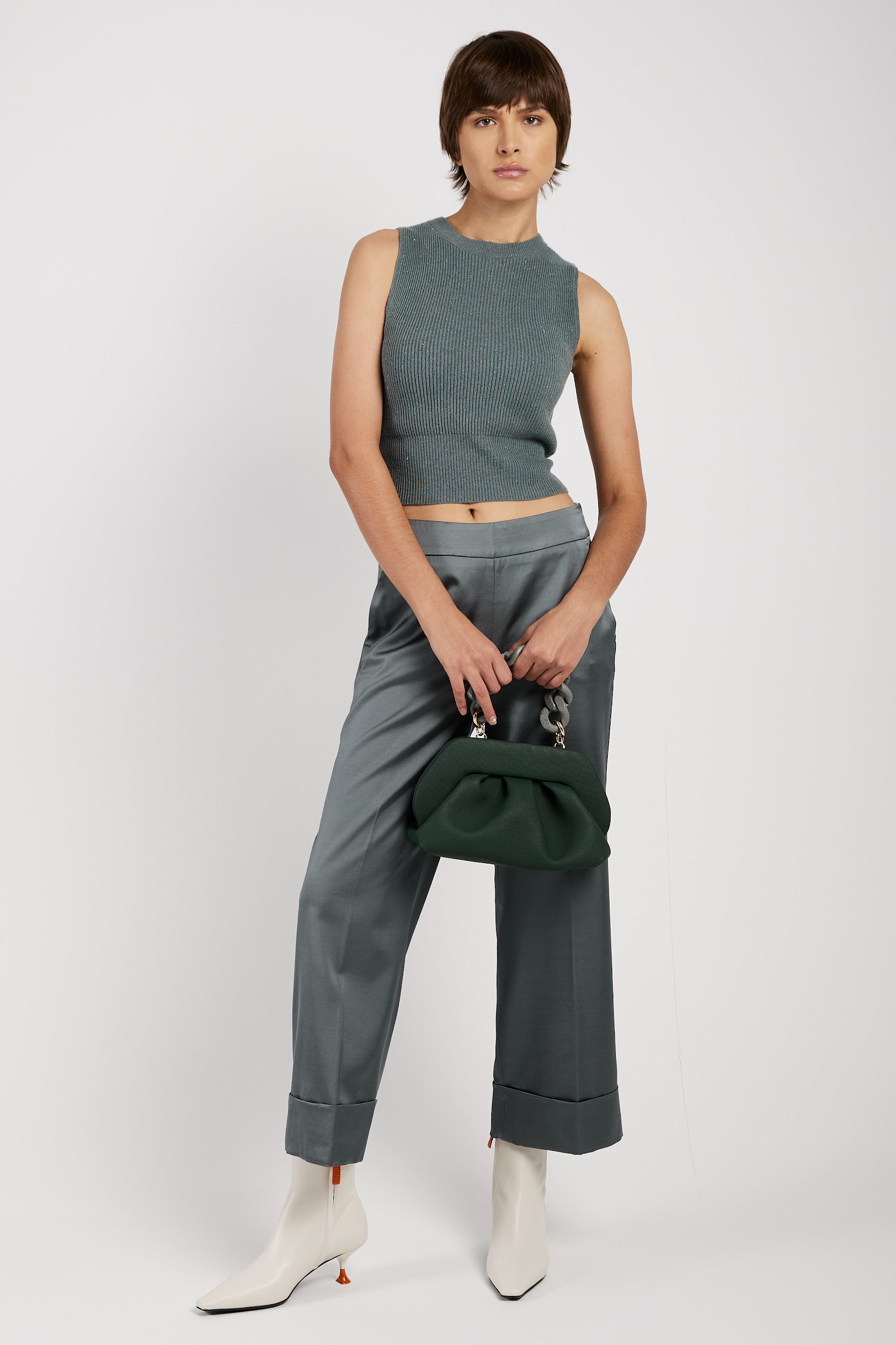 PESERICO Tricot Wool Top in Green Zinc