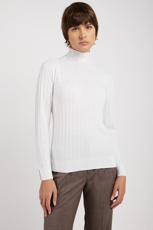 PESERICO Tricot Mock Neck Sweater in Bright White