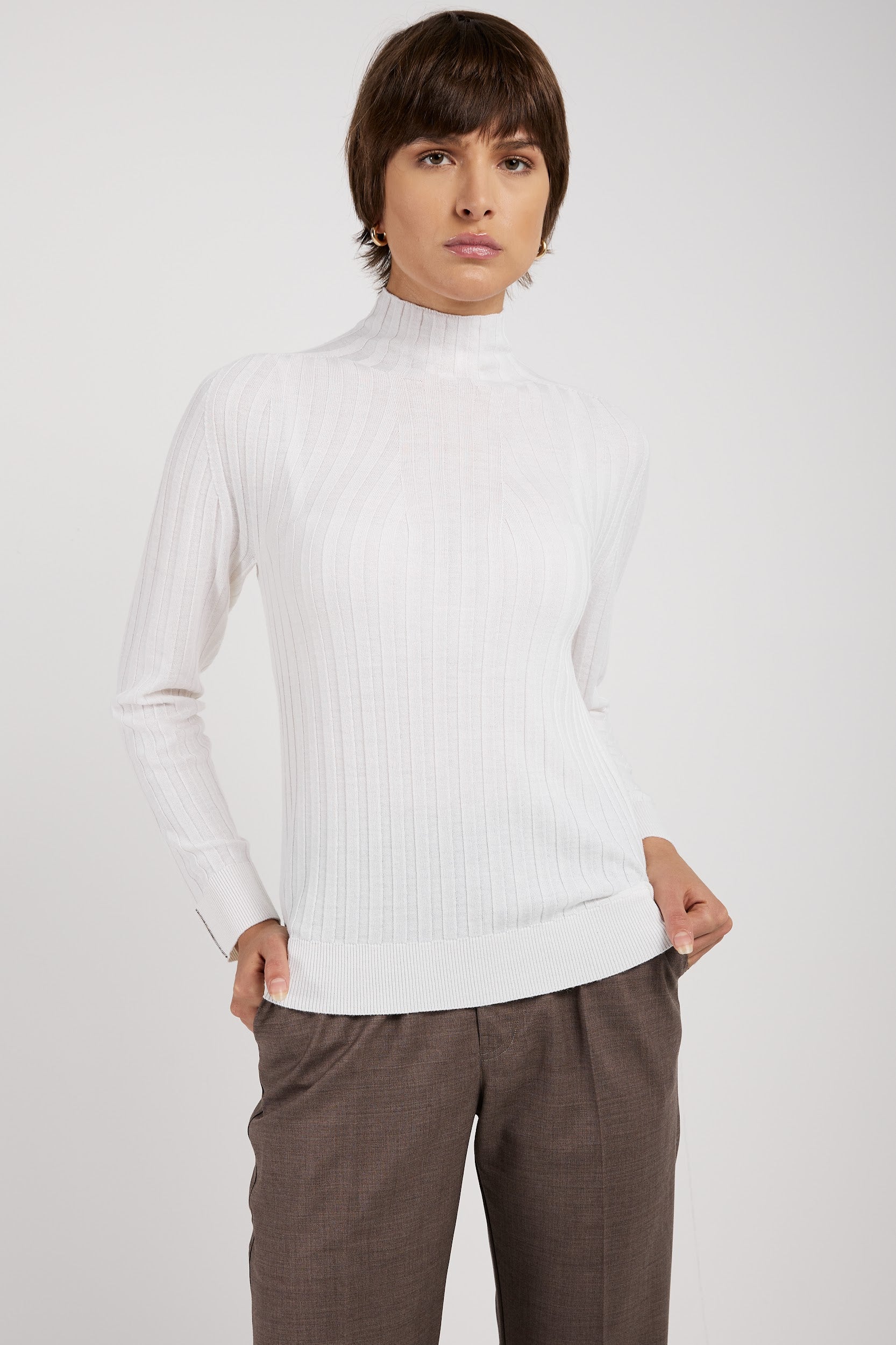 PESERICO Tricot Mock Neck Sweater in Bright White