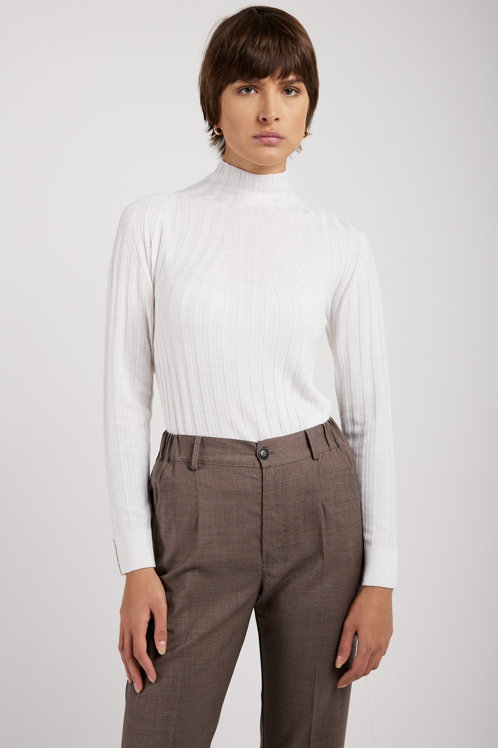 PESERICO Tricot Mock Neck Sweater in Bright White