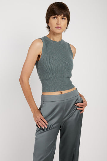PESERICO Tricot Wool Top in Green Zinc