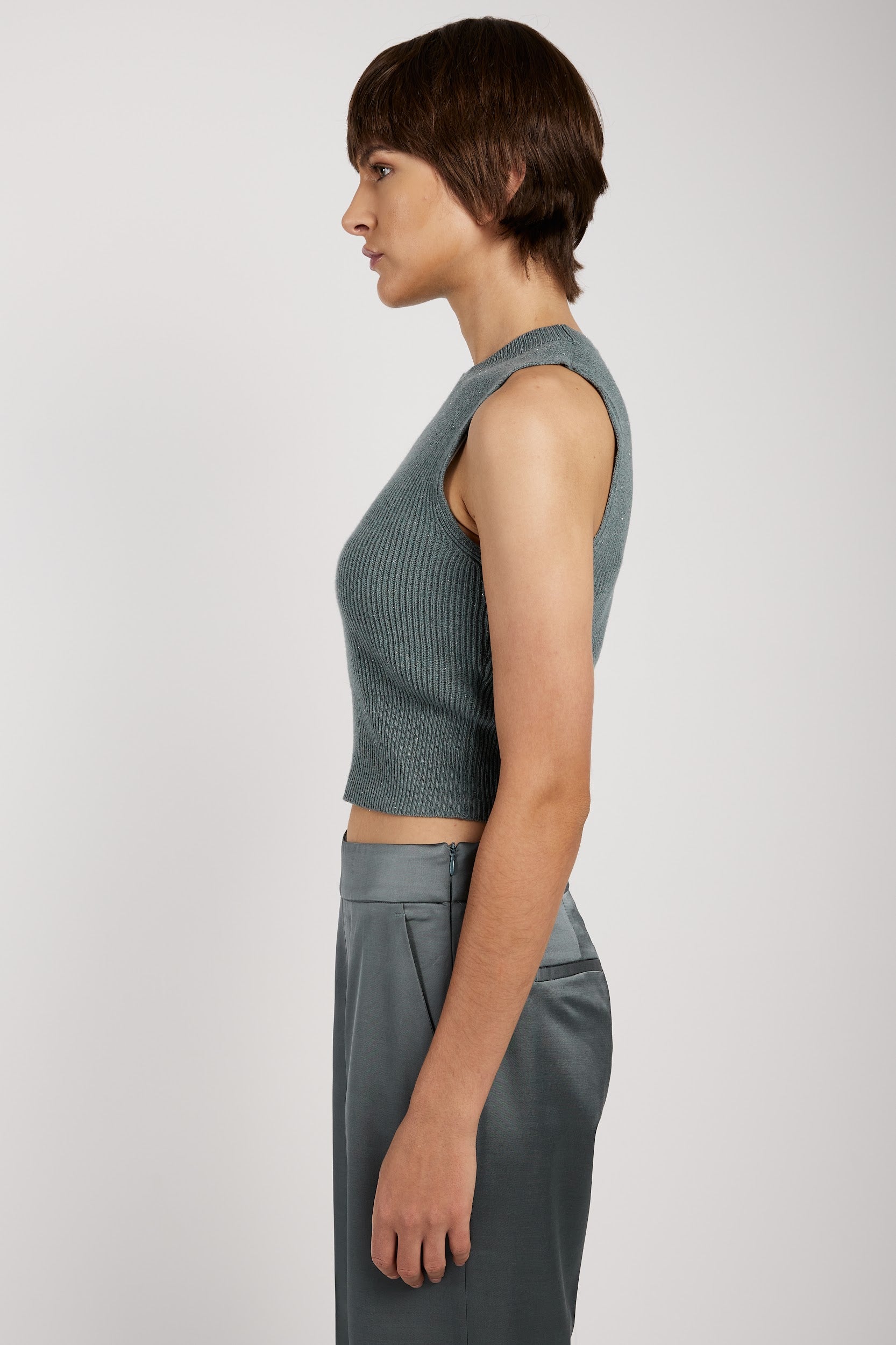 PESERICO Tricot Wool Top in Green Zinc