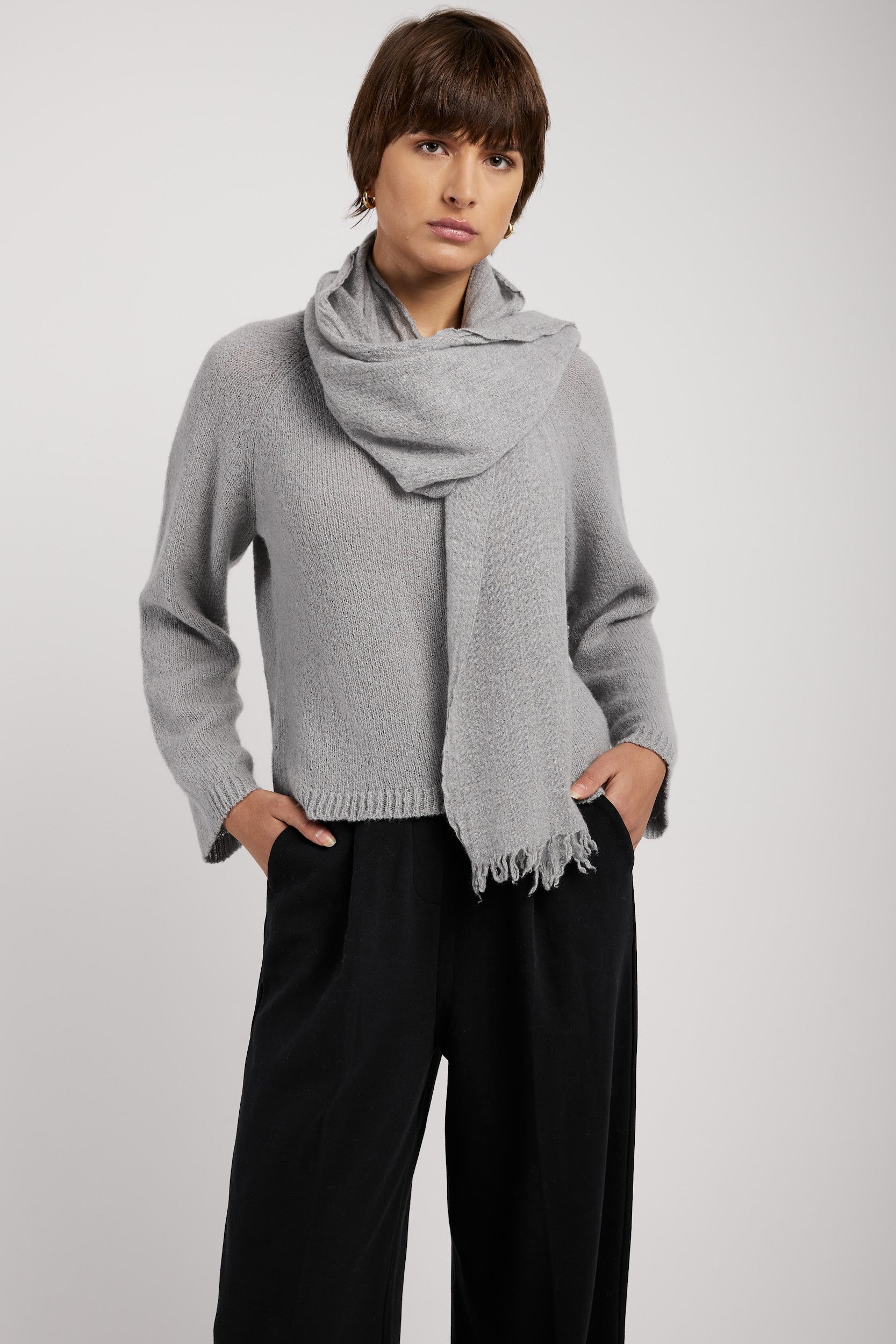 PRIVATE 0204 Cashmere Scarf in Heather Grey