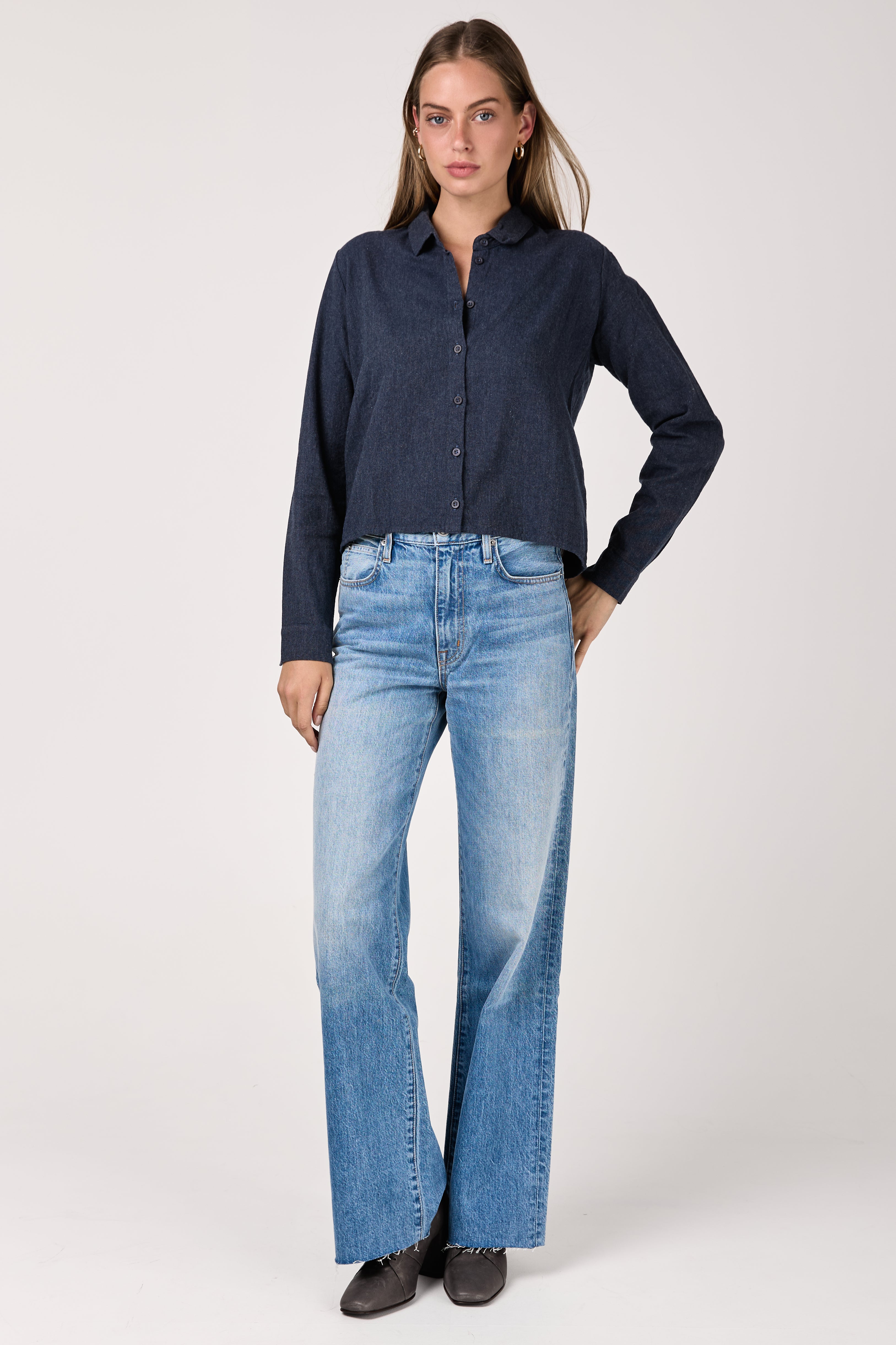 Cotton Double Brushed Shirt in Ink