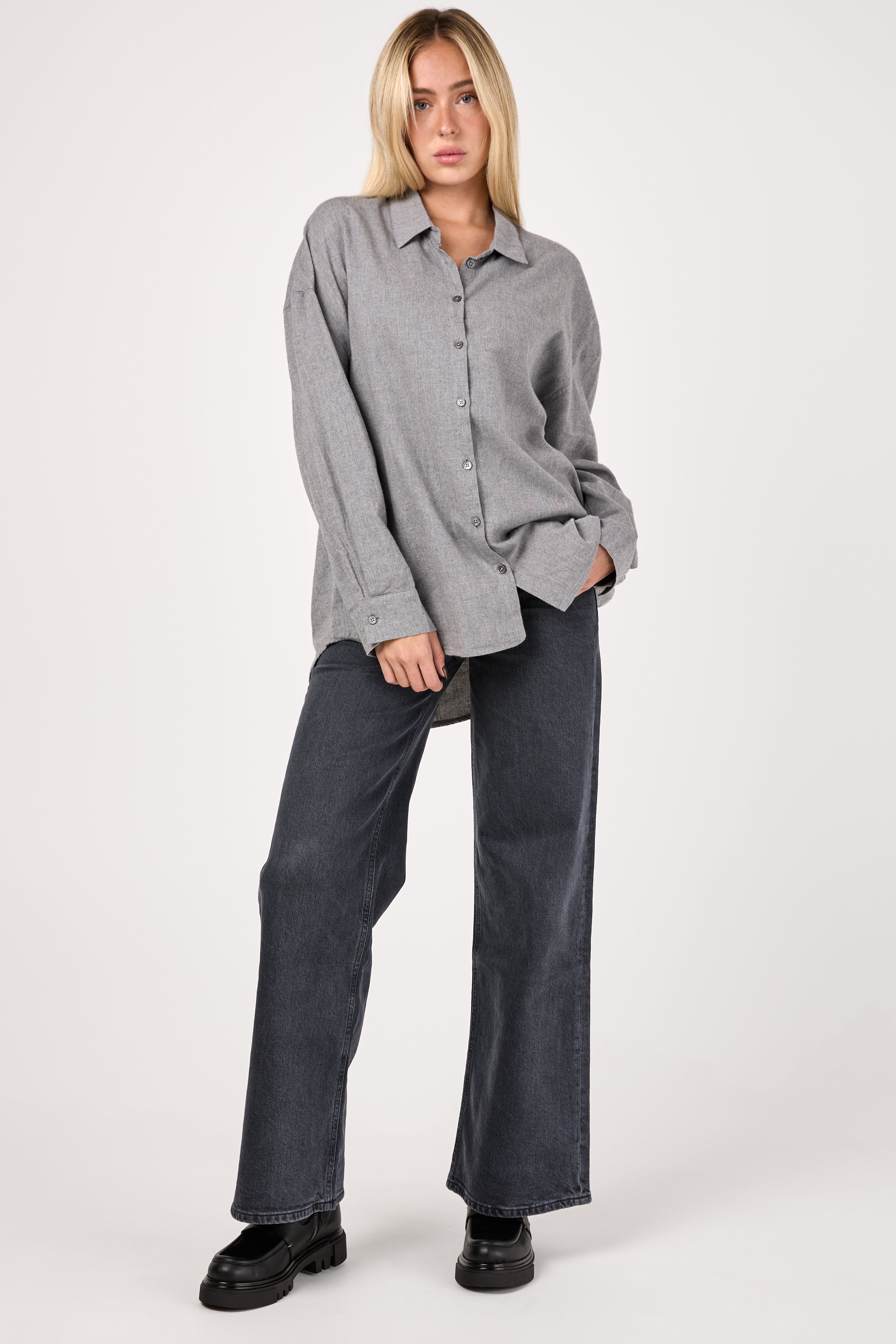 Brushed Cotton Oversized Shirt in Coal