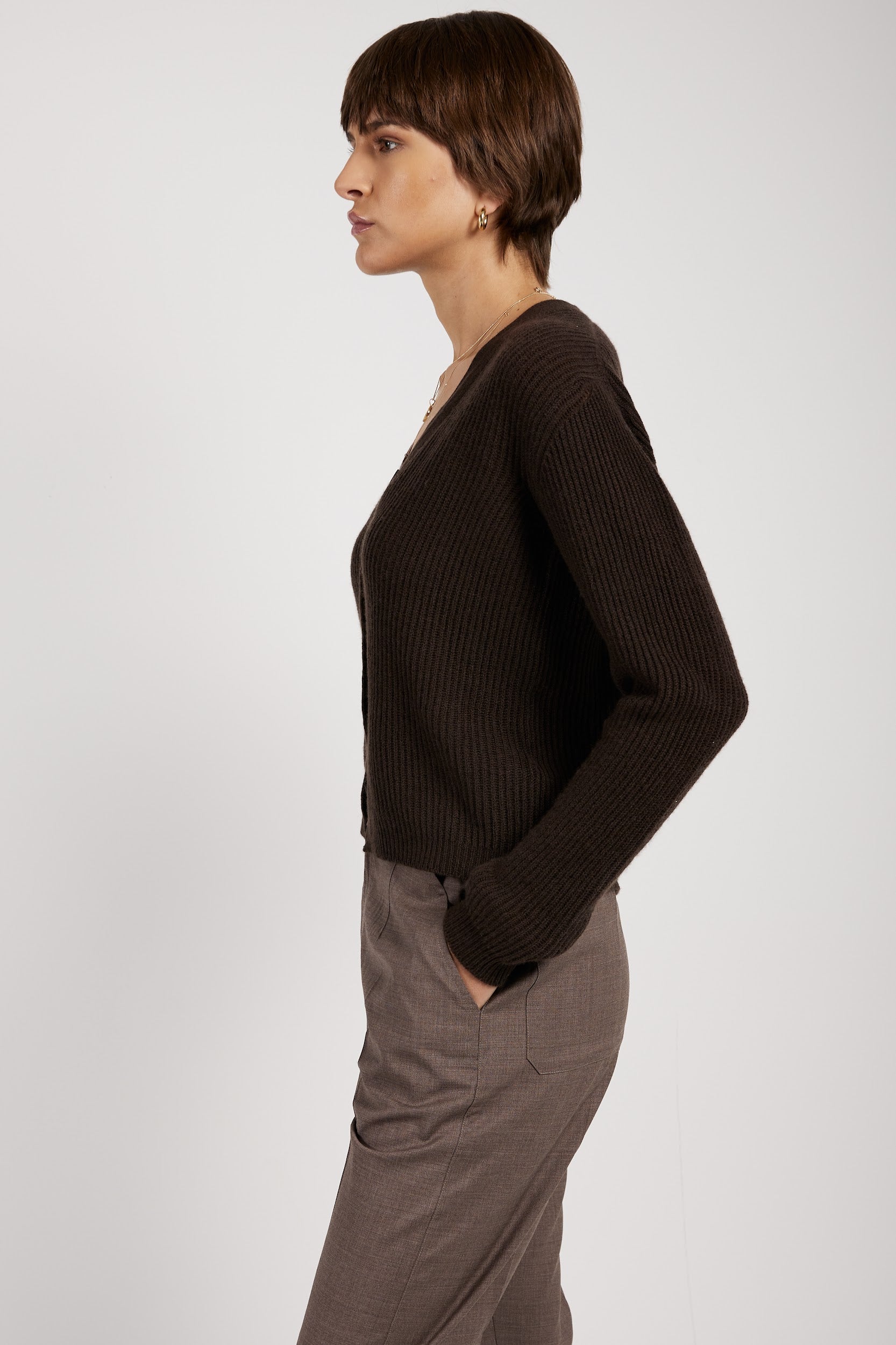 PRIVATE 0204 Light Cashmere Cardigan in Kakao