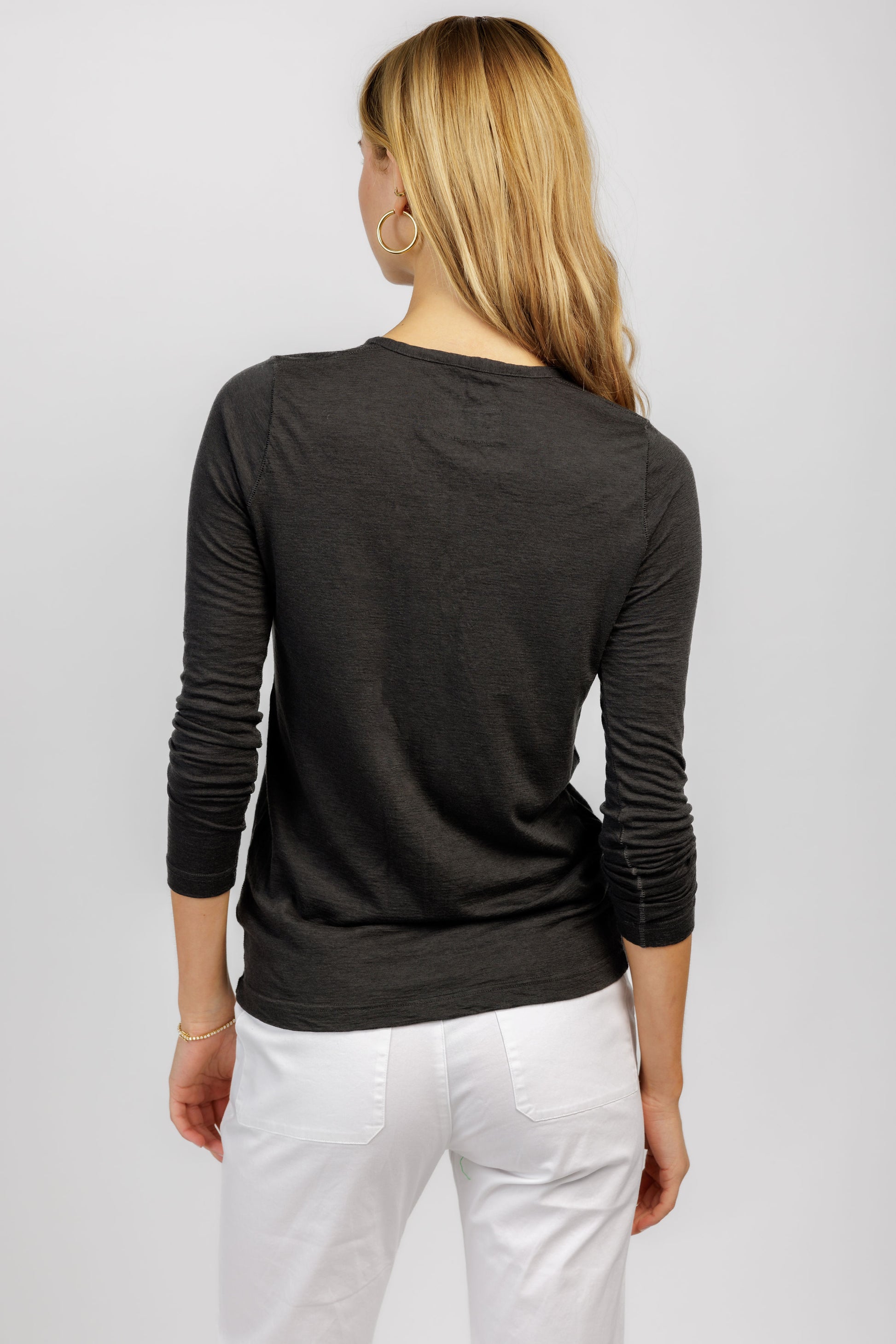 PRIVATE 0204 Long Sleeve Cool Cashmere Tee in Charcoal