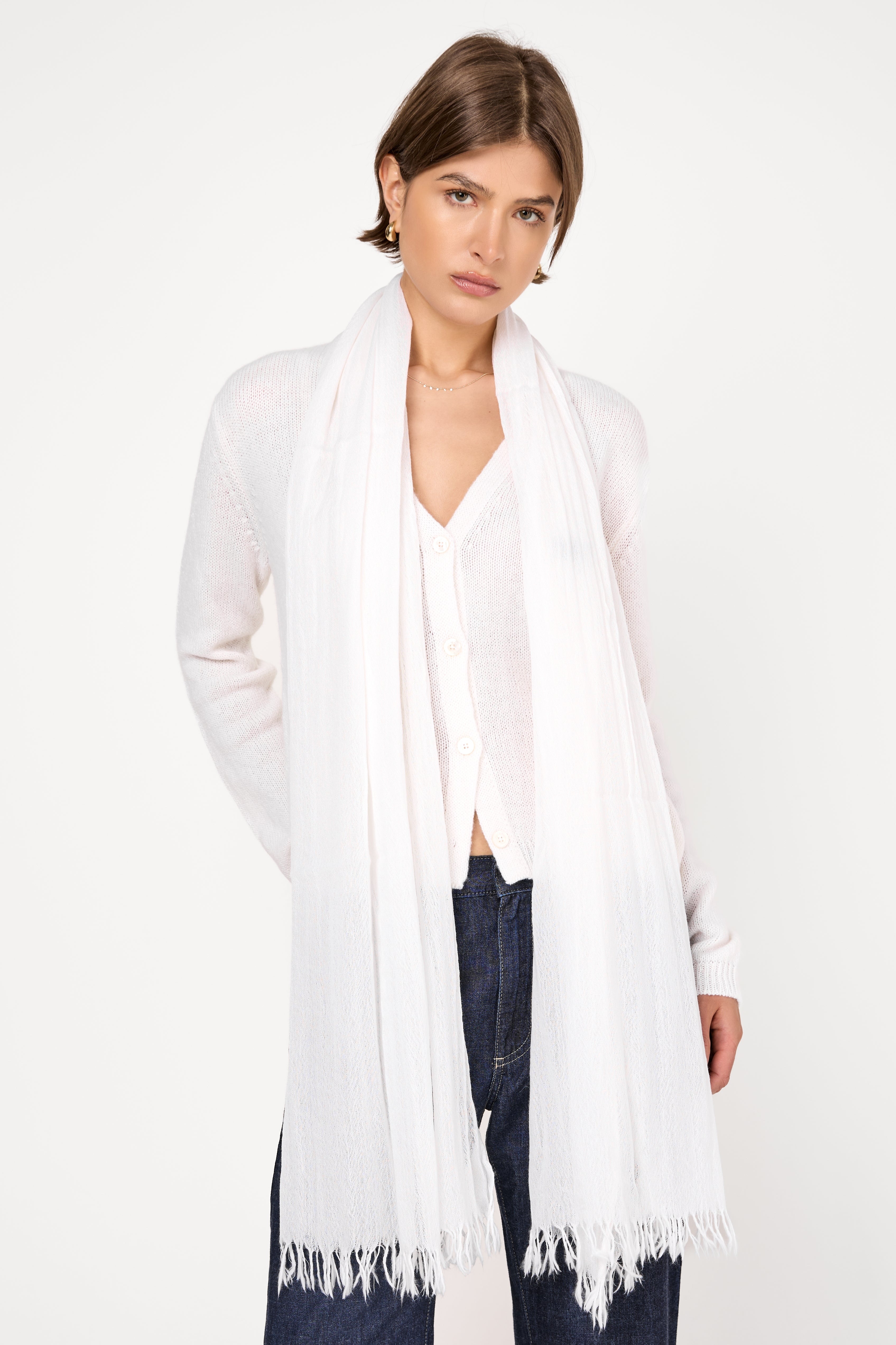 New Open Net Cashmere Scarf in White