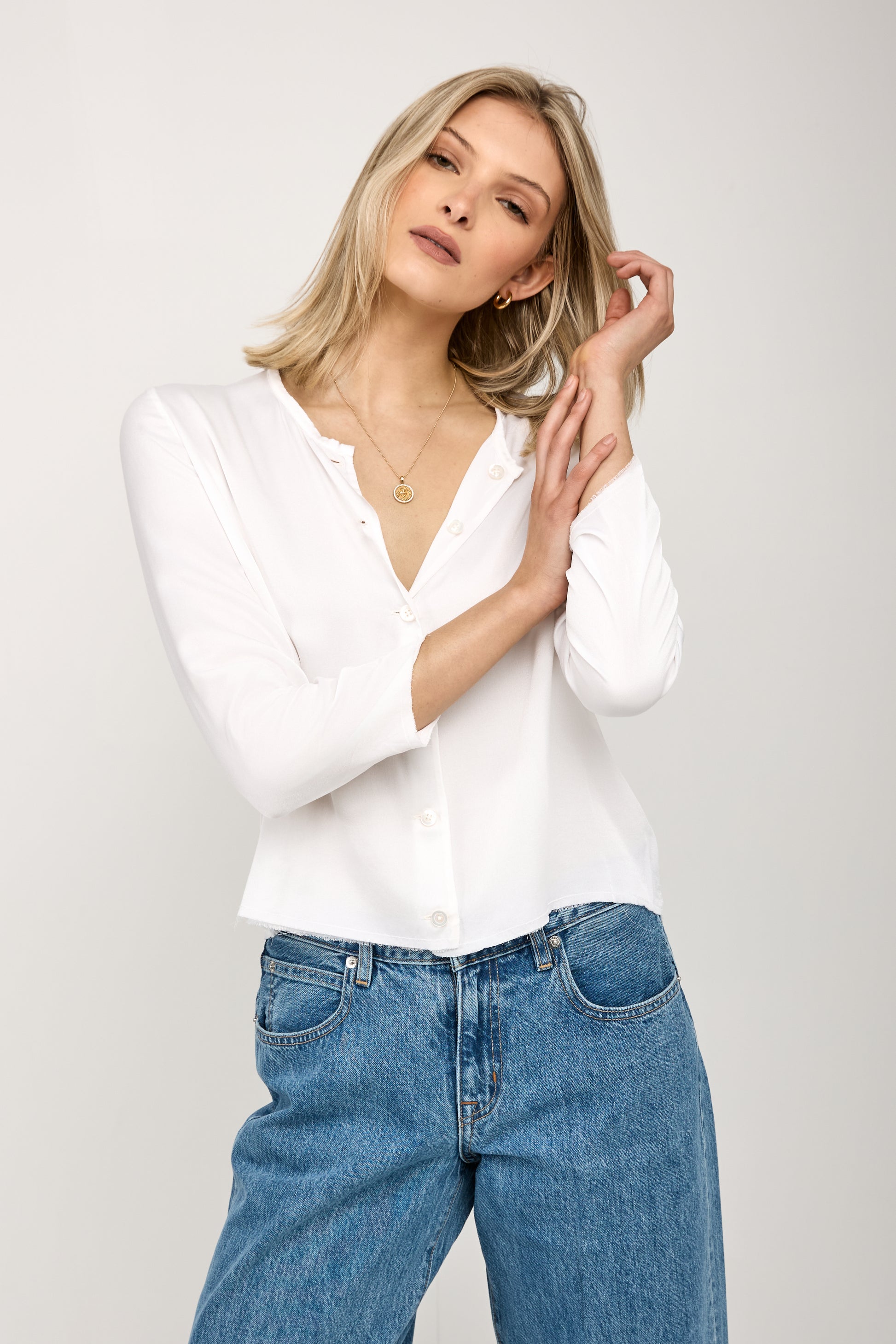 PRIVATE 0204 Reversible Cardigan Top in White