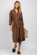 PRIVATE 0204 Silk Shirt Dress in Cocoa