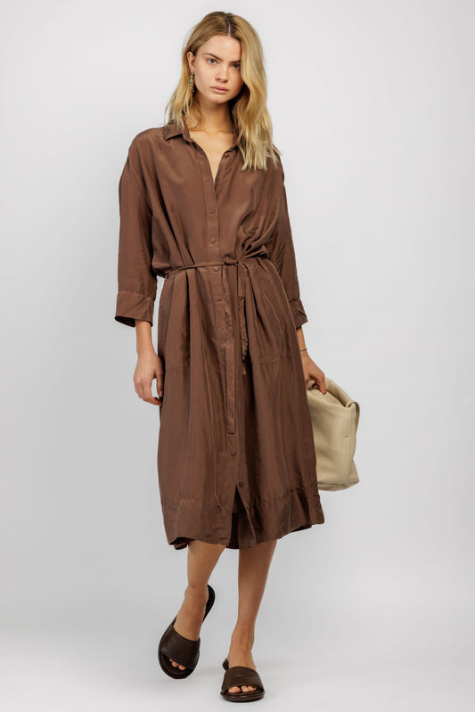 PRIVATE 0204 Silk Shirt Dress in Cocoa
