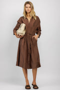 PRIVATE 0204 Silk Shirt Dress in Cocoa