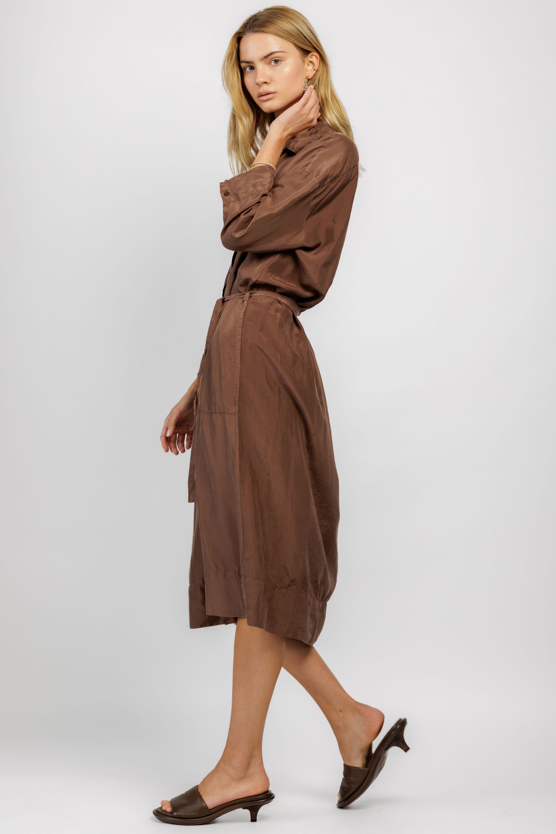 PRIVATE 0204 Silk Shirt Dress in Cocoa