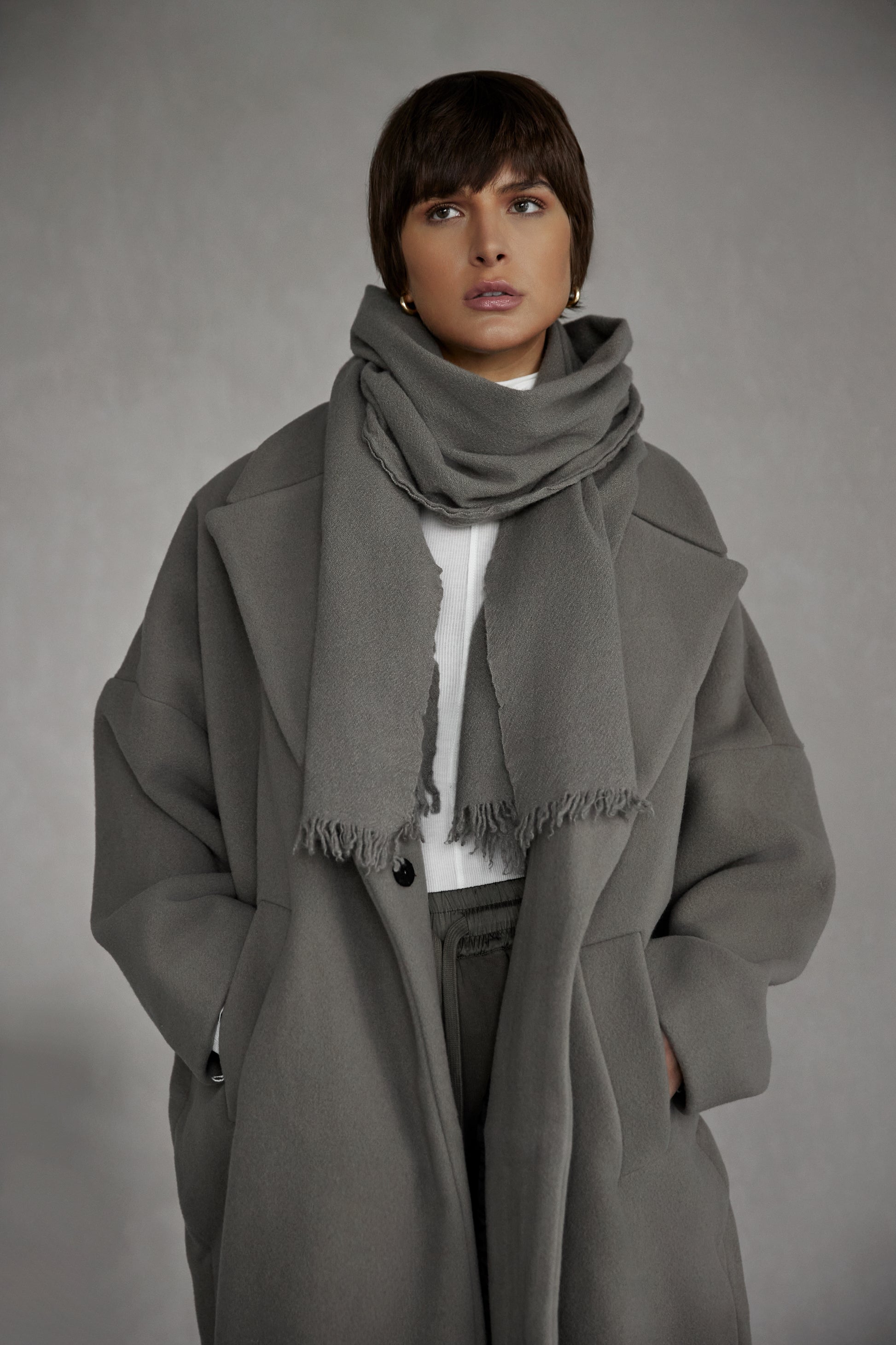 ANDREA YA'AQOV Oversized Wool Coat in Taupe