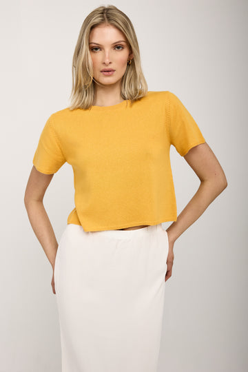 SABLYN Charleston Short Sleeve Cashmere Top in Marzipan