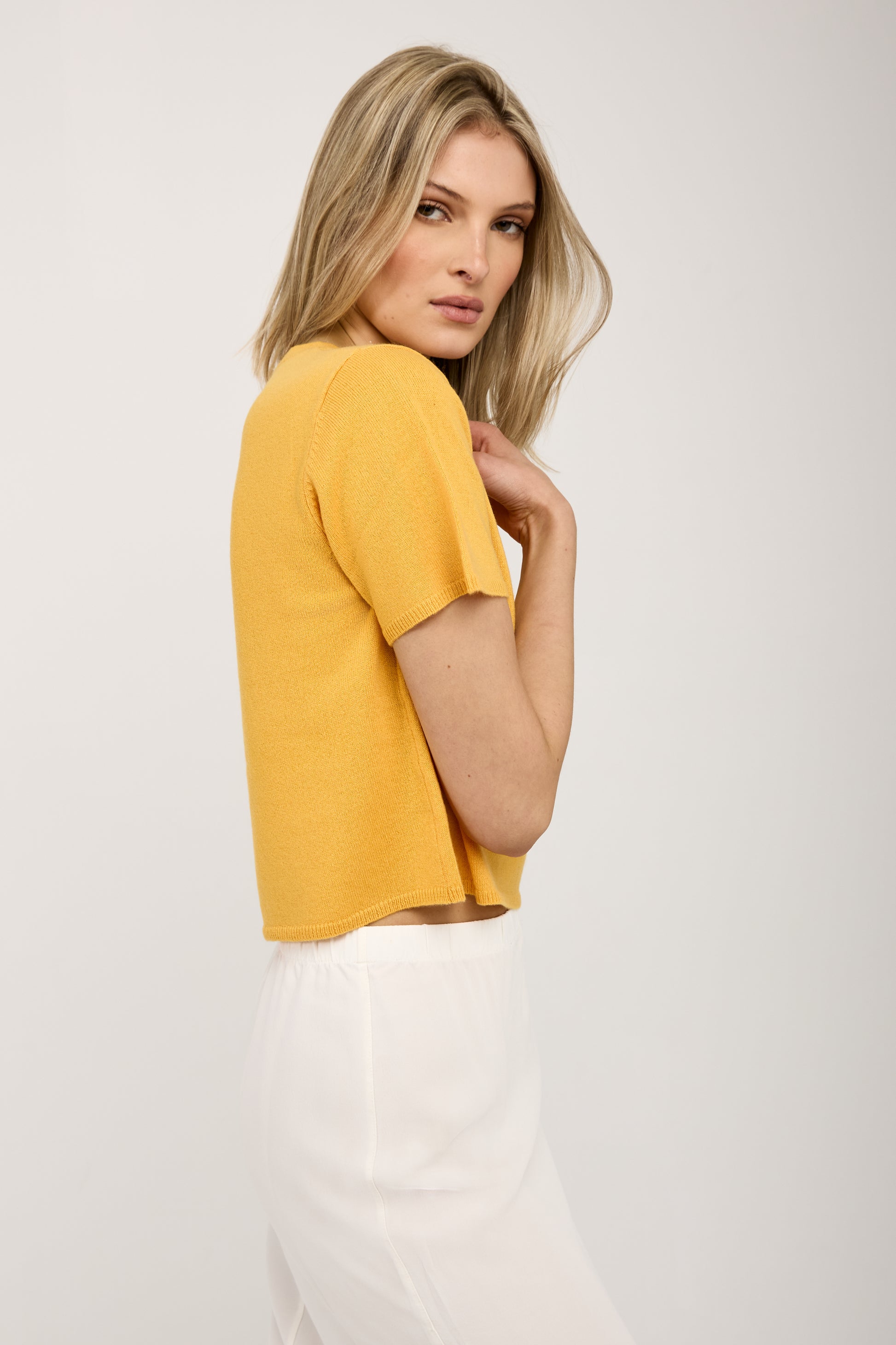 SABLYN Charleston Short Sleeve Cashmere Top in Marzipan