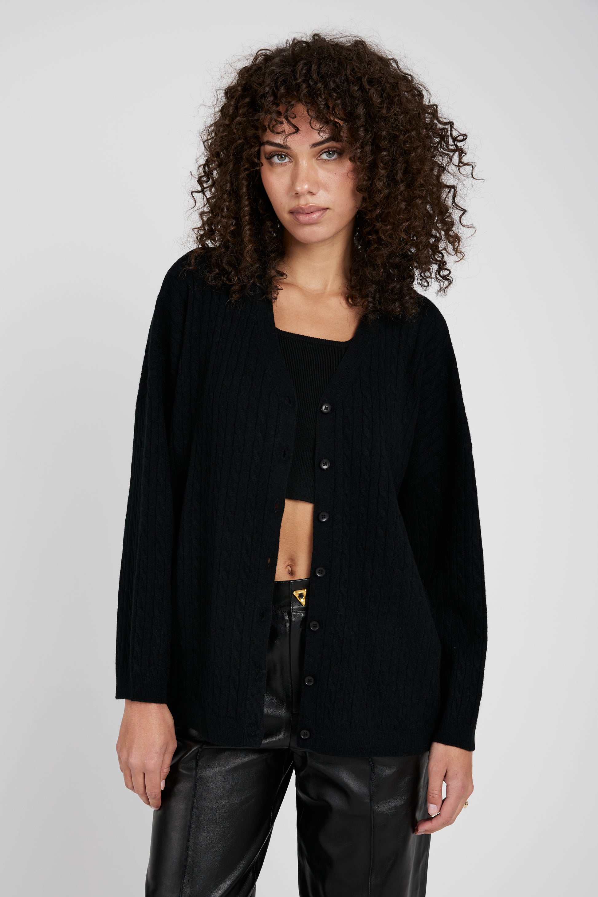 SABLYN Cooper Cable Knit Cardigan in Black