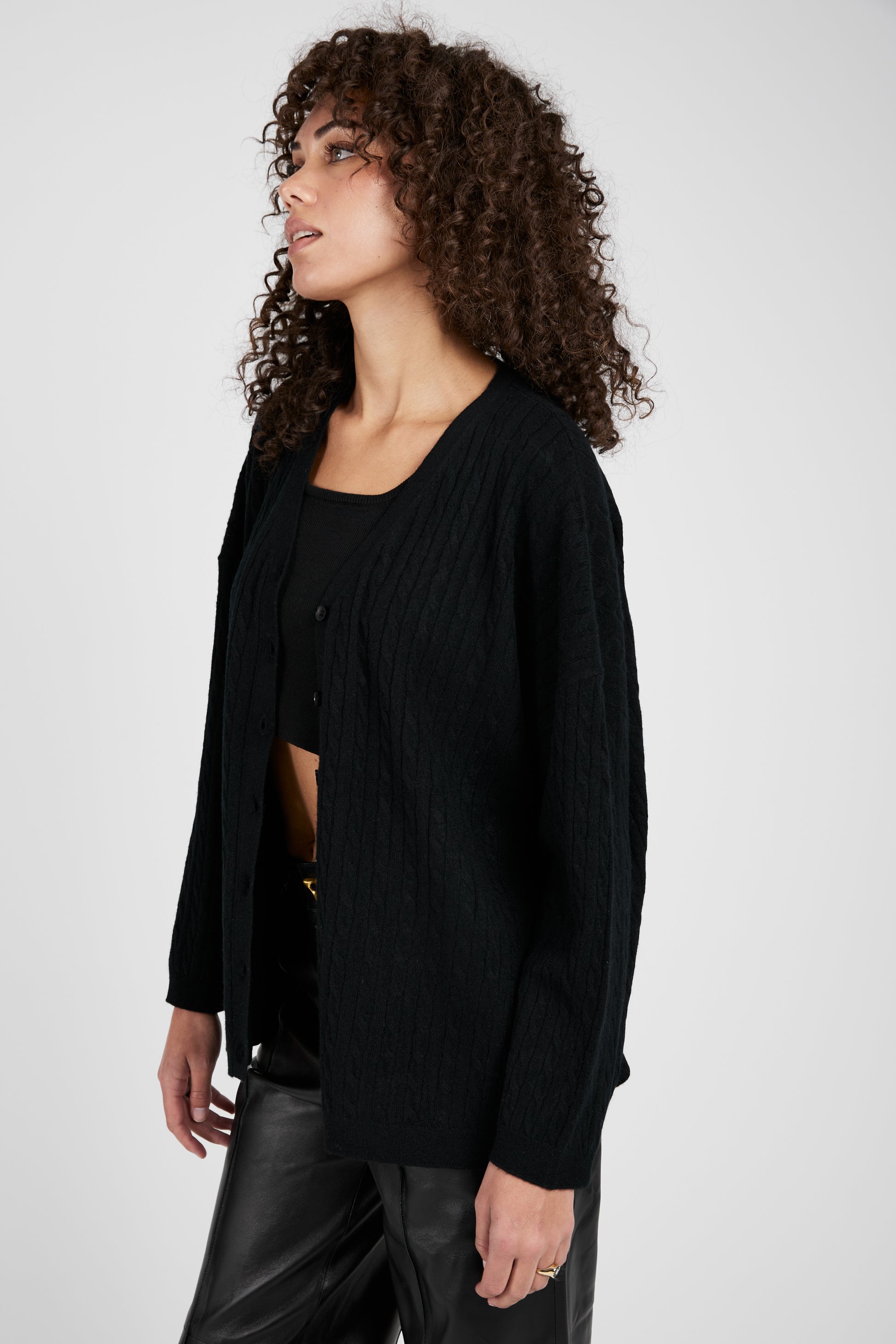 SABLYN Cooper Cable Knit Cardigan in Black