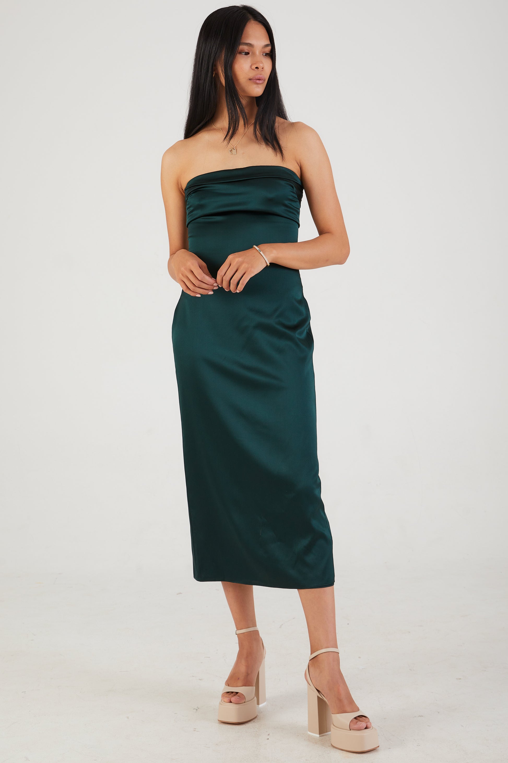 SABLYN Severine Strapless Dress in Deep Forest