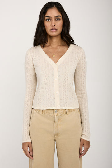 SABLYN Vincent Pointelle Knit Cardigan in Gardenia