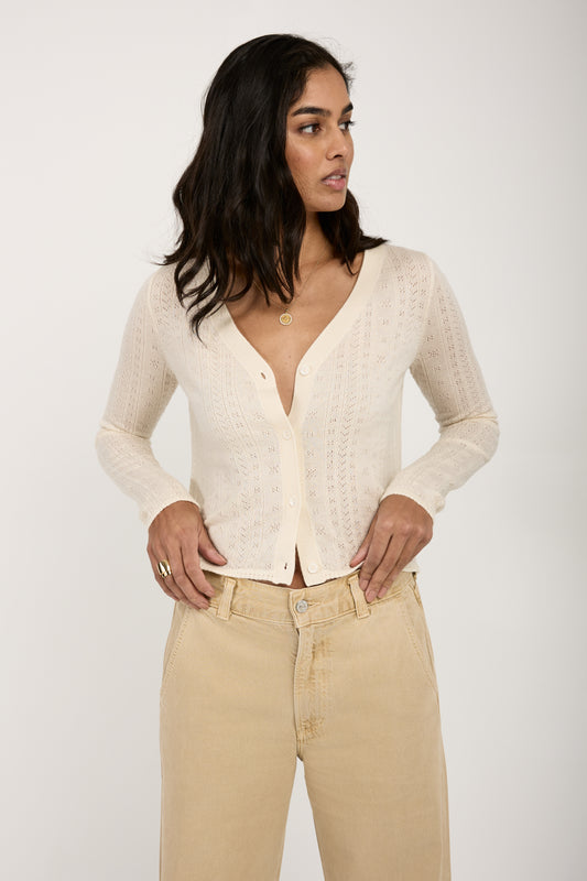 SABLYN Vincent Pointelle Knit Cardigan in Gardenia