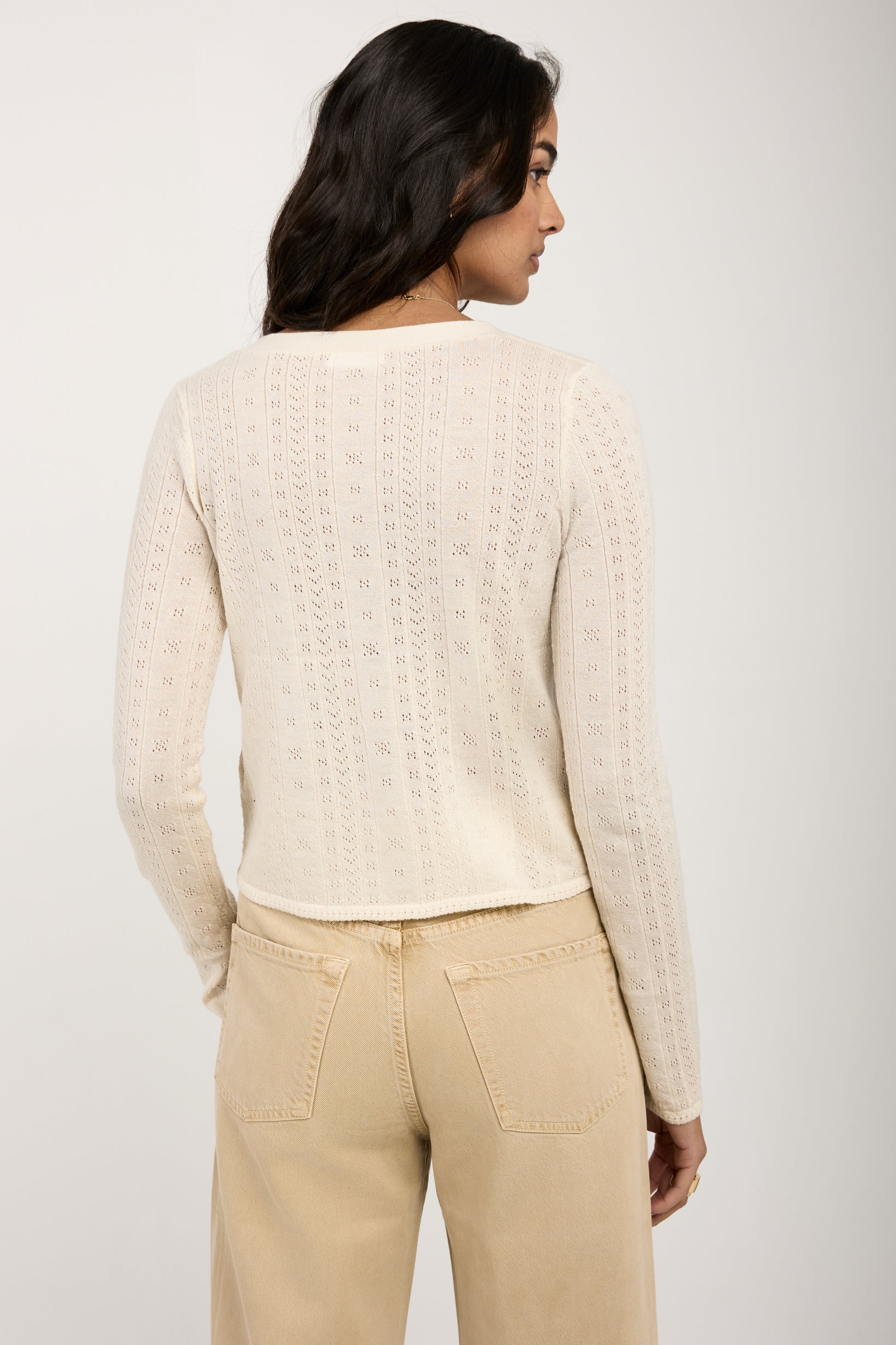 SABLYN Vincent Pointelle Knit Cardigan in Gardenia