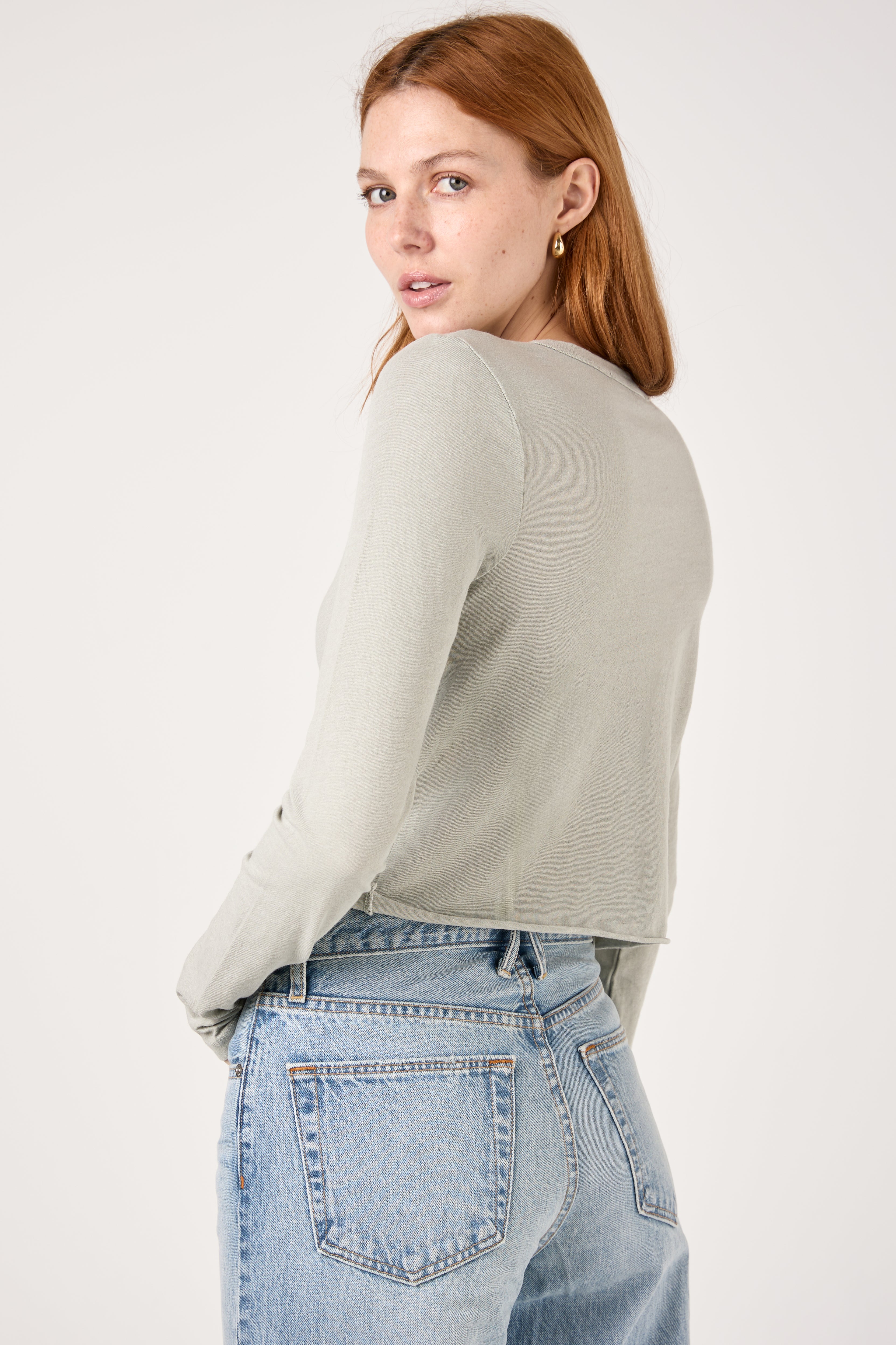 Baby Long Sleeve Crop Tee in Agate Grey