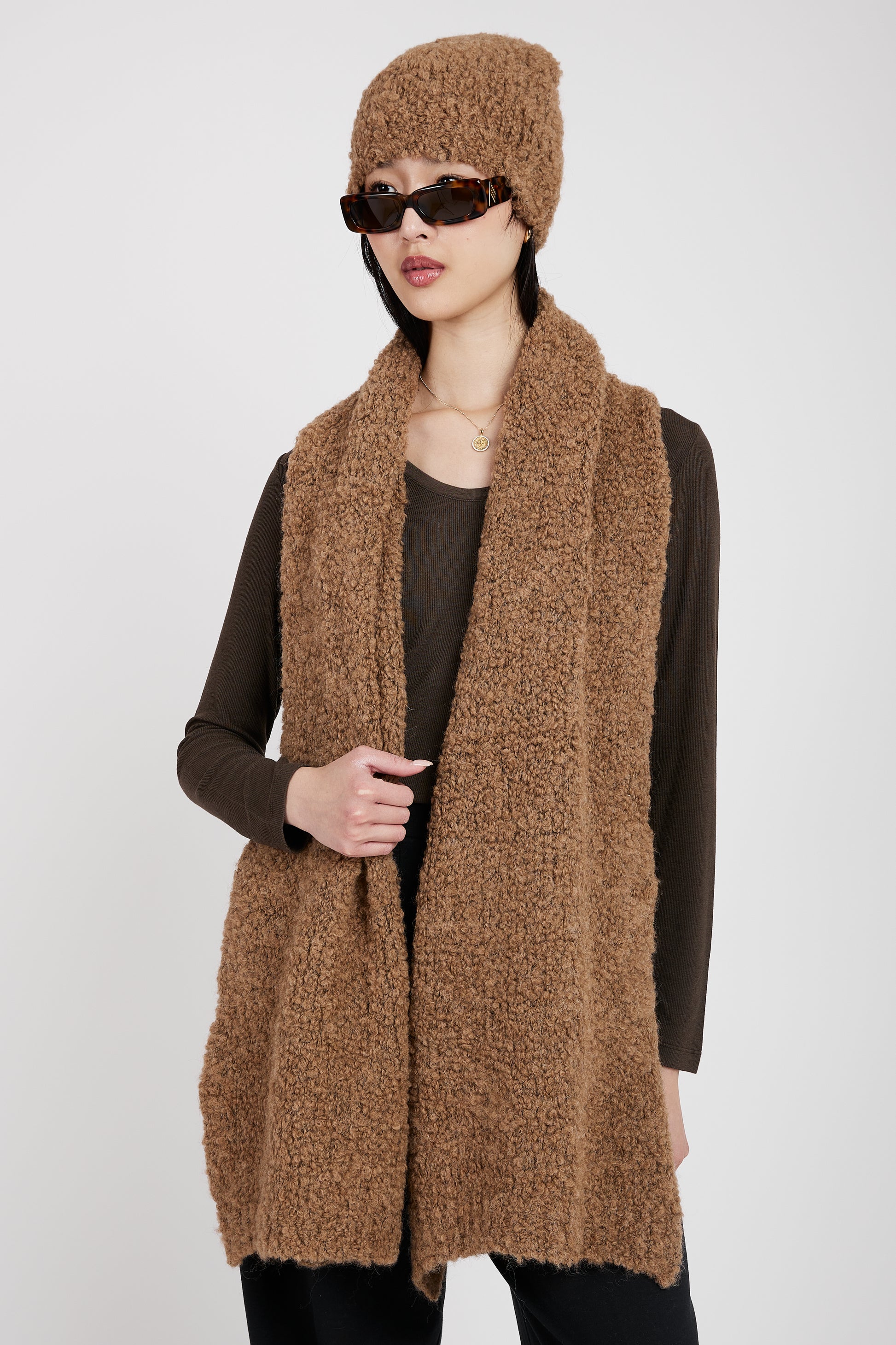 TANDEM Bouclé Scarf in Camel