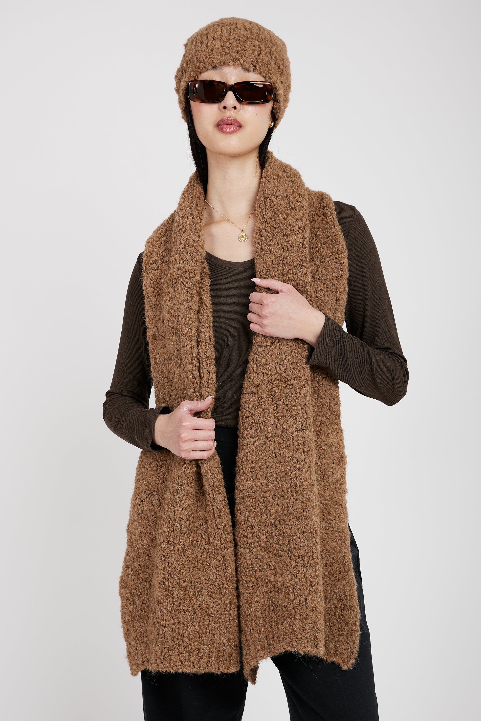 TANDEM Bouclé Scarf in Camel