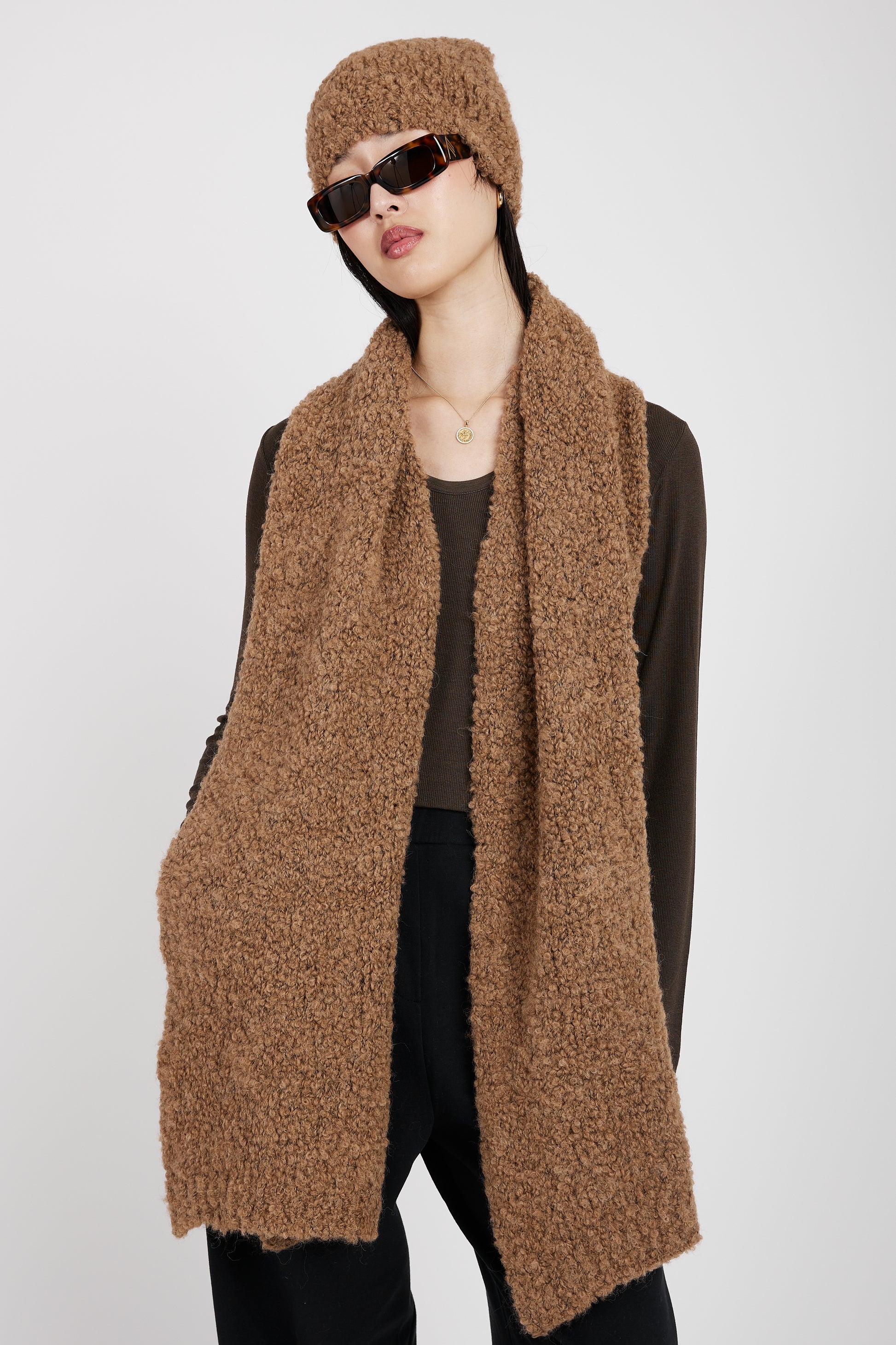 TANDEM Bouclé Scarf in Camel