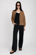 TANDEM Oversized Cropped Cardigan in Camel