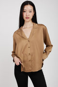 TANDEM Silk V-Neck Shirt in Camel
