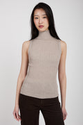 TANDEM Sleeveless Turtleneck Top in Sand