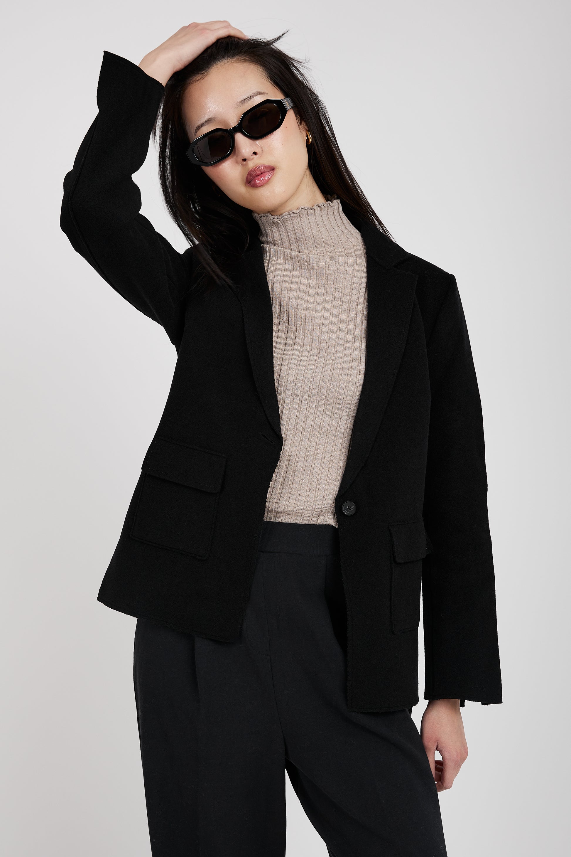 TANDEM Wool Blazer Jacket in Black