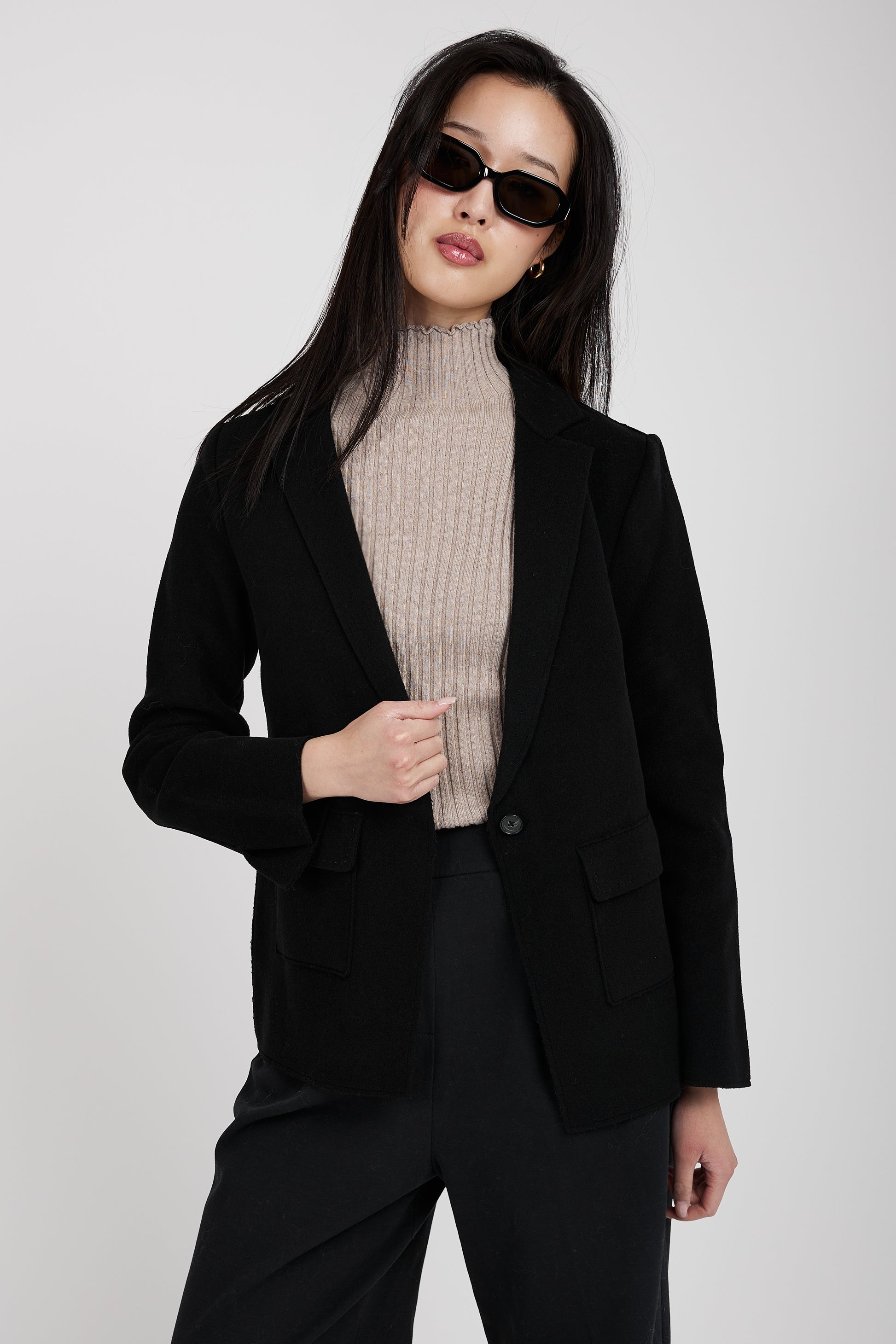 TANDEM Wool Blazer Jacket in Black