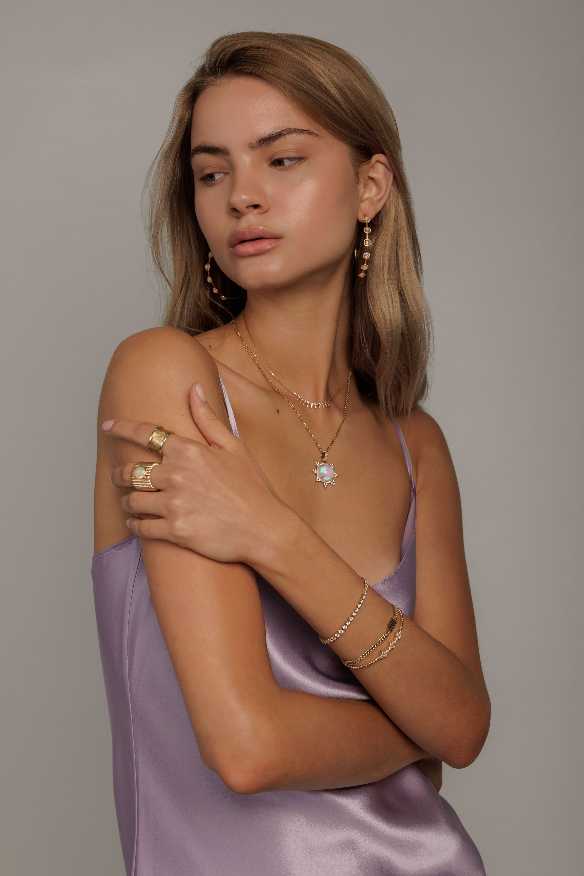 L.A. STEIN Diamond Opal Hoops in 18k Yellow Gold