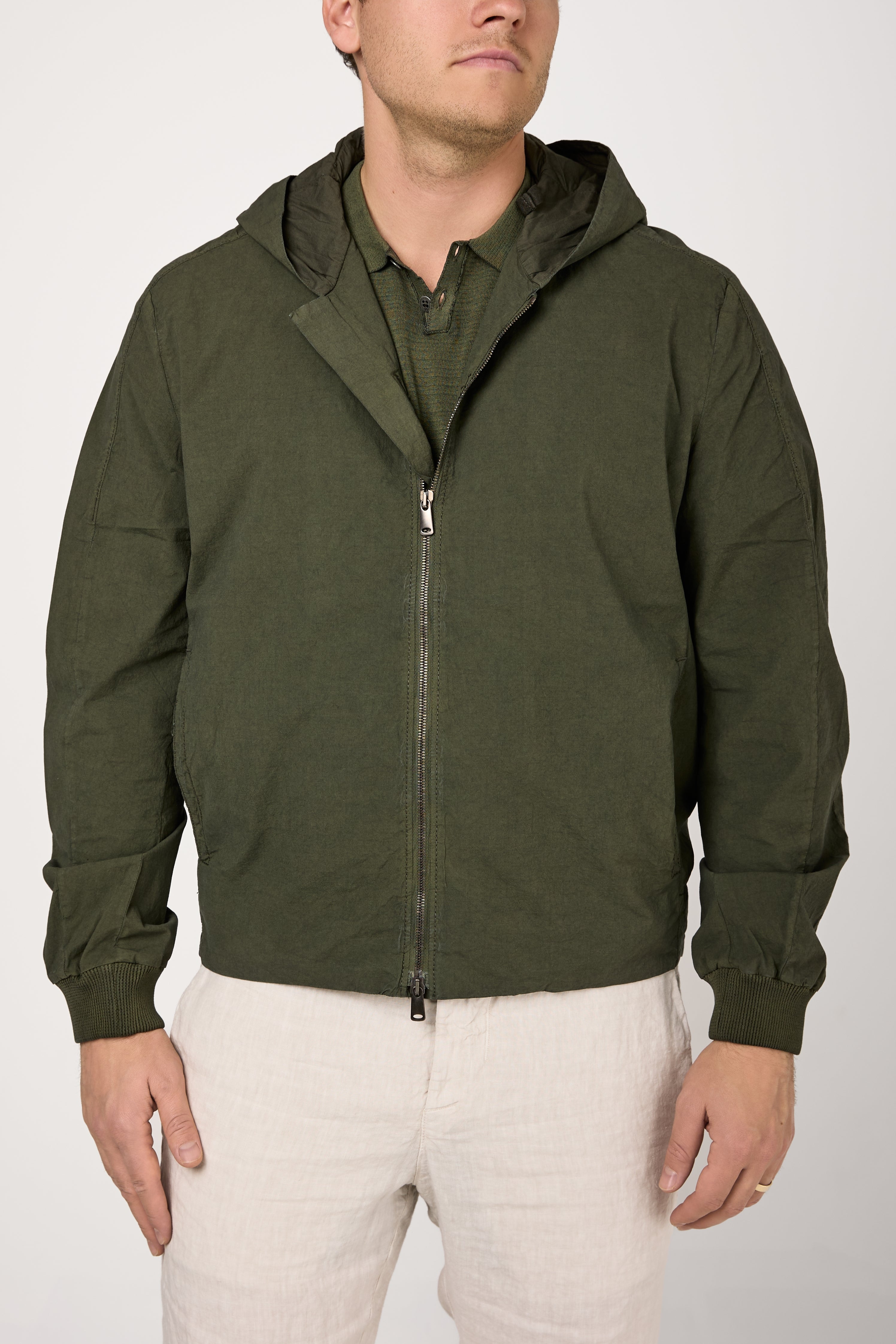 Cotton Crepe Sporty Jacket in Forest