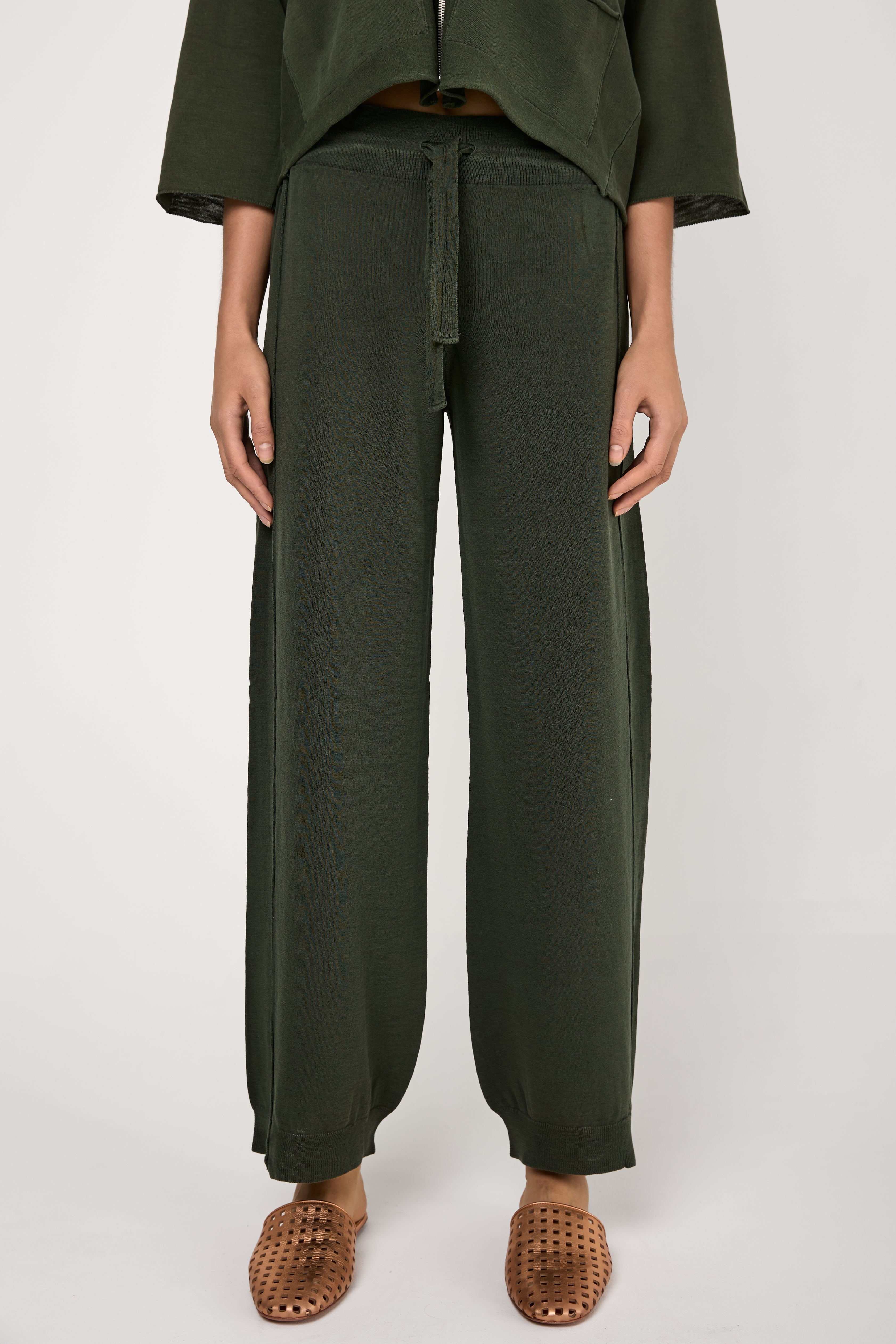 Cotton Knit Trousers in Green