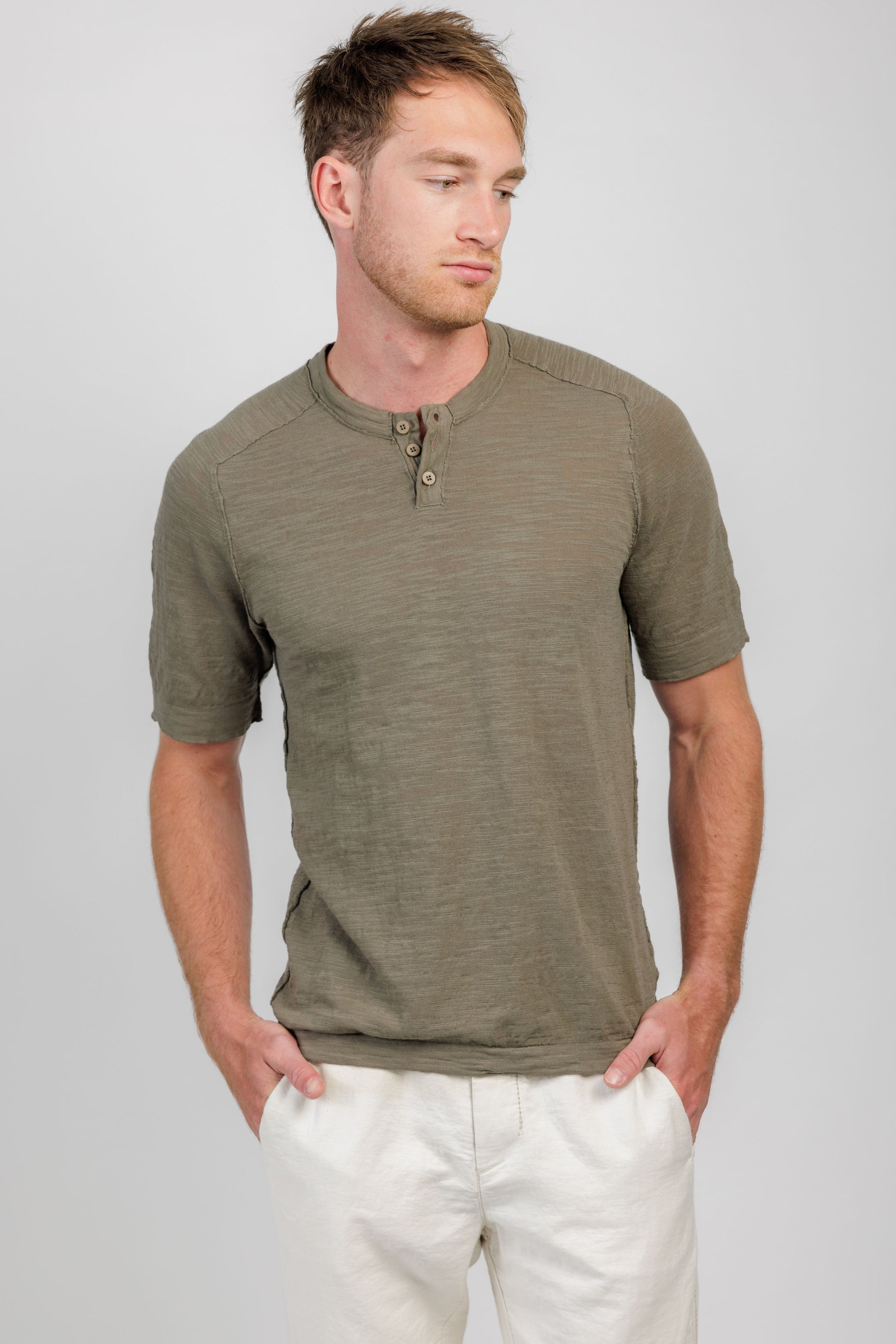 TRANSIT Henley T-Shirt in Steel Grey