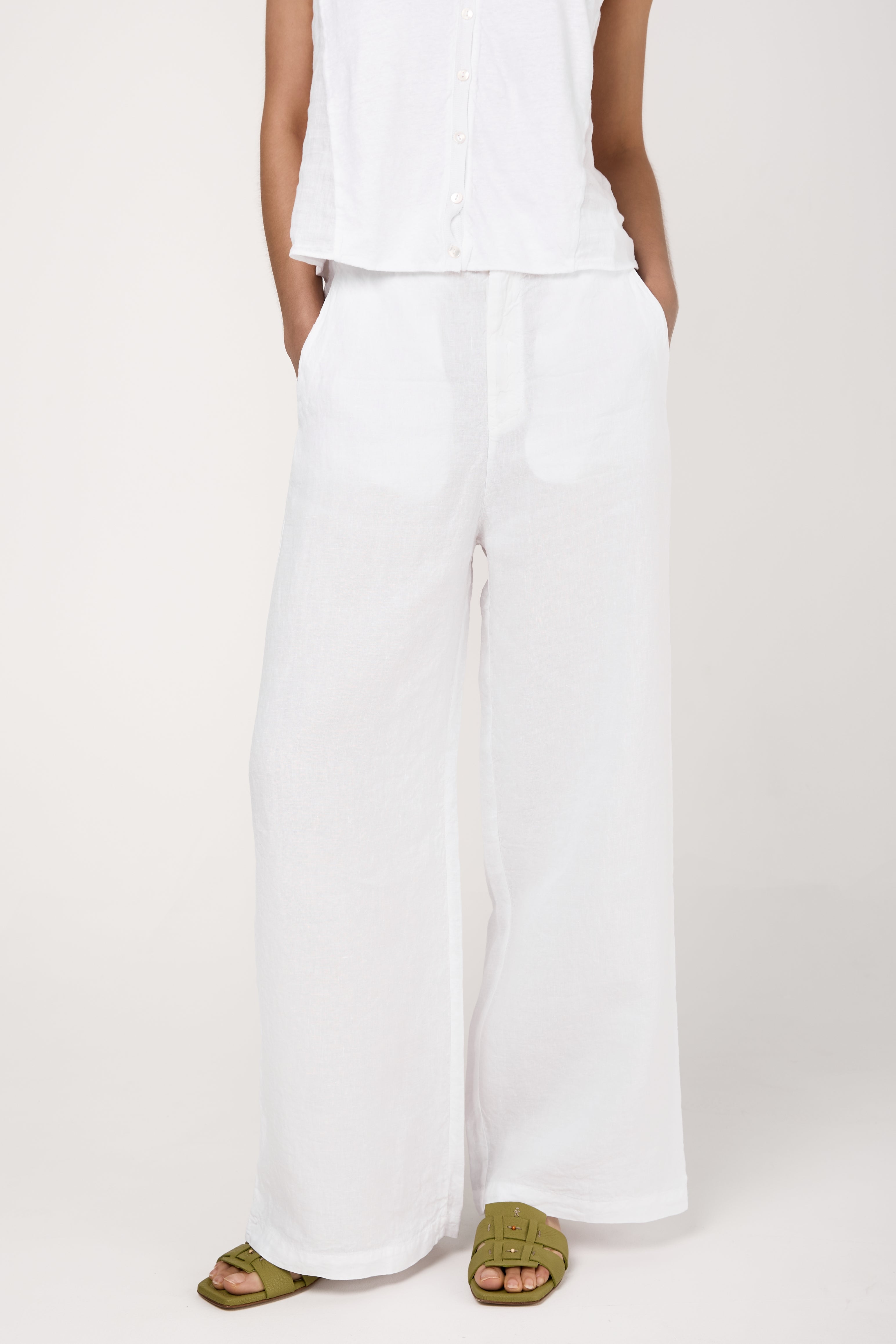 Linen Palazzo Trousers in White