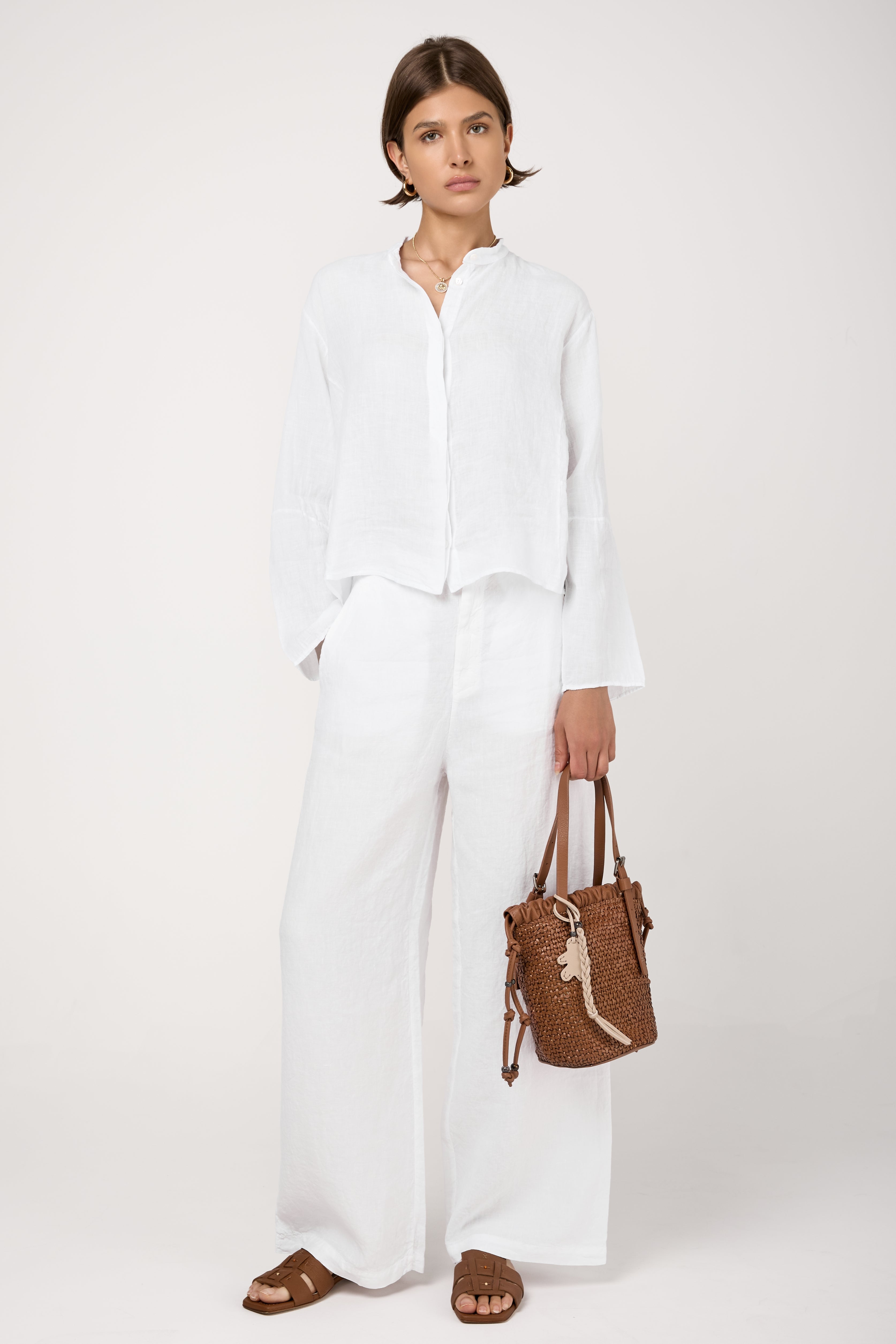 Linen Palazzo Trousers in White