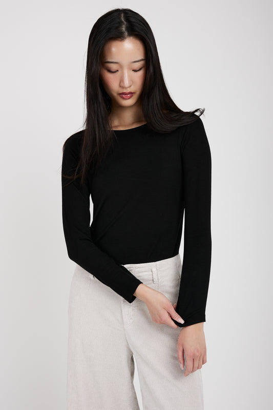 TRANSIT Long Sleeve Modal T-Shirt Top in Black