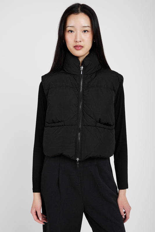 TRANSIT Reversible Padded Silk Vest in Black
