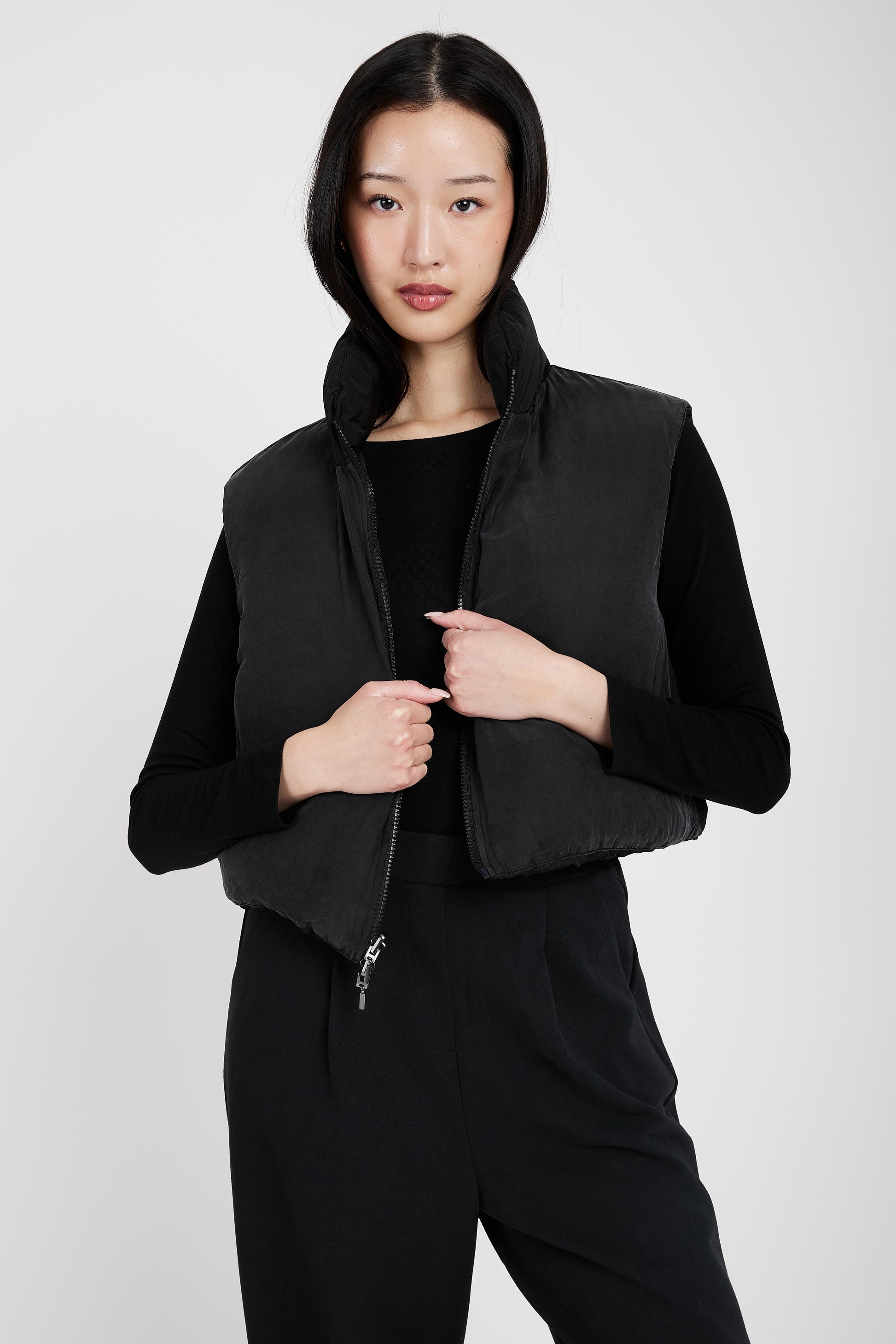 TRANSIT Reversible Padded Silk Vest in Black