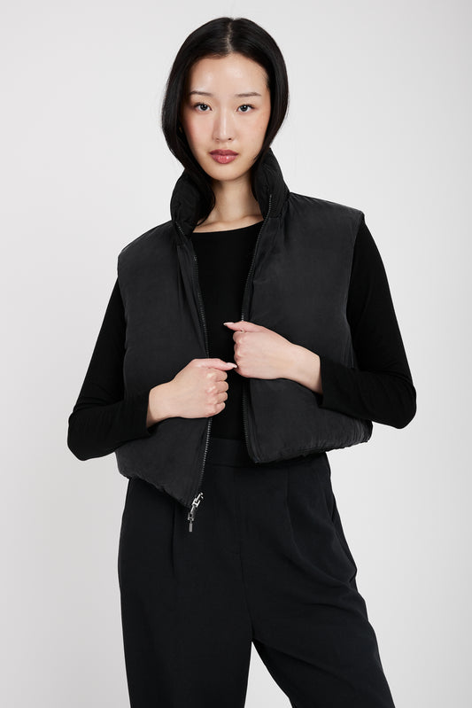 TRANSIT Reversible Padded Silk Vest in Black
