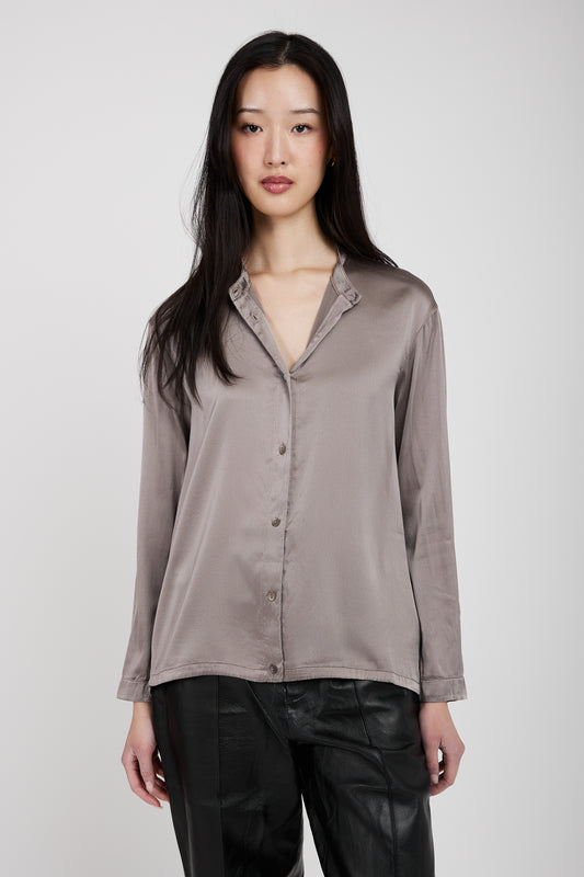 TRANSIT Stretch Silk Shirt in Taupe