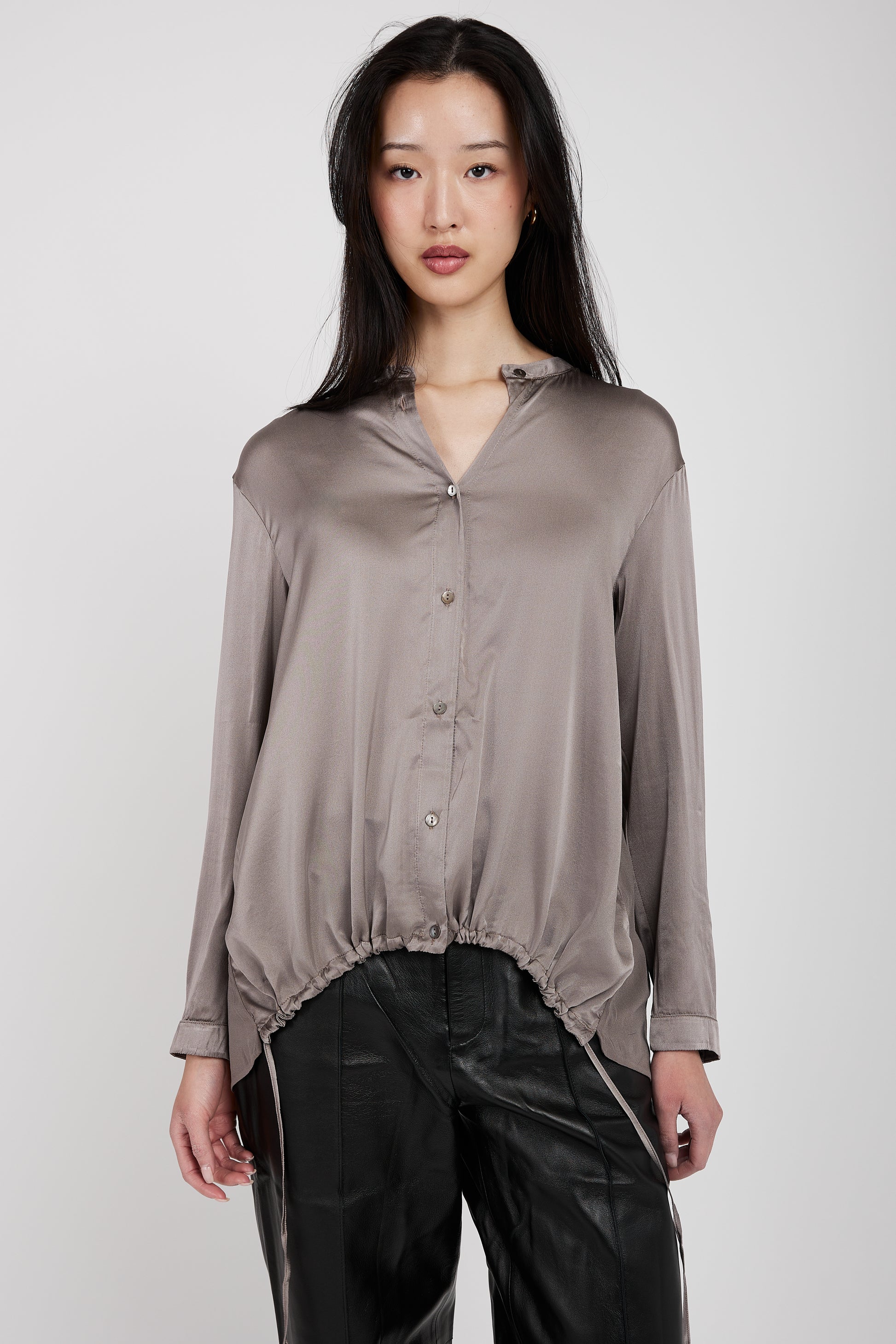 TRANSIT Stretch Silk Shirt in Taupe