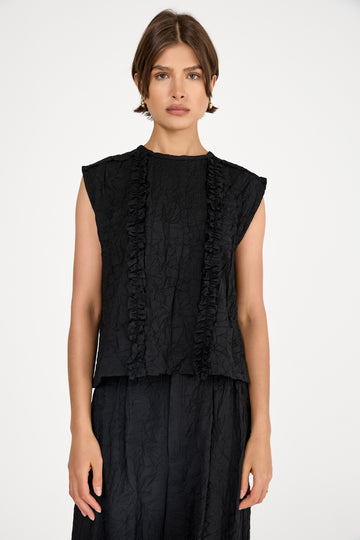 Sleeveless Crinkled Top in Black