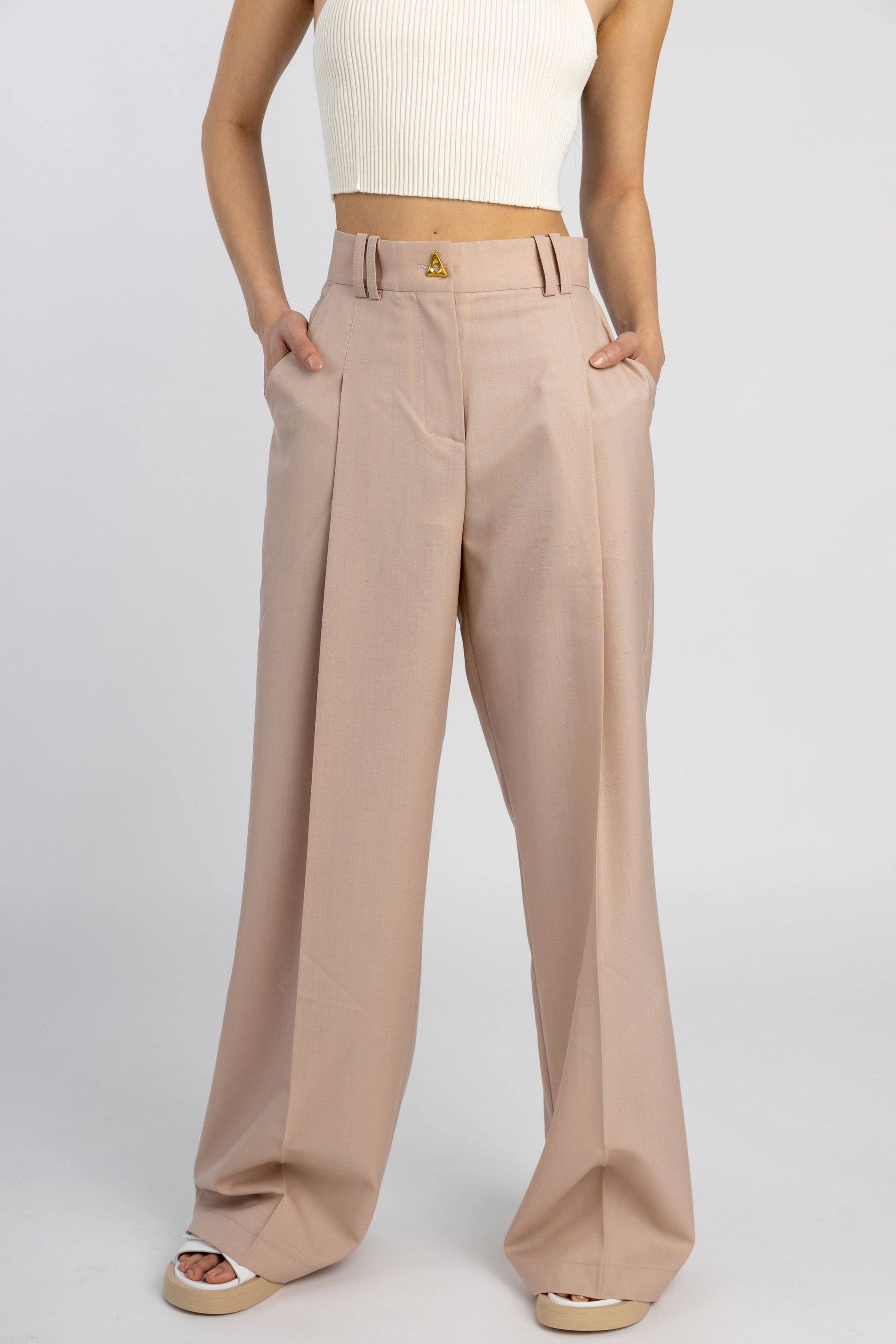 AERON Wellen Wide Leg Trouser Pant in Pale Rose